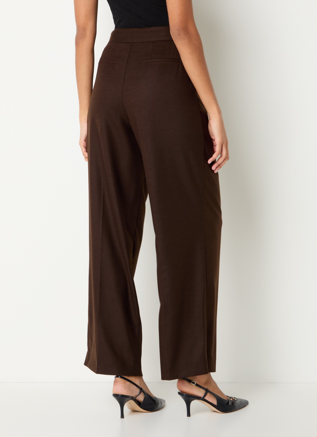ba&sh Bedwin high waist wide fit pantalon met steekzakken - achterkant chocoladebruin