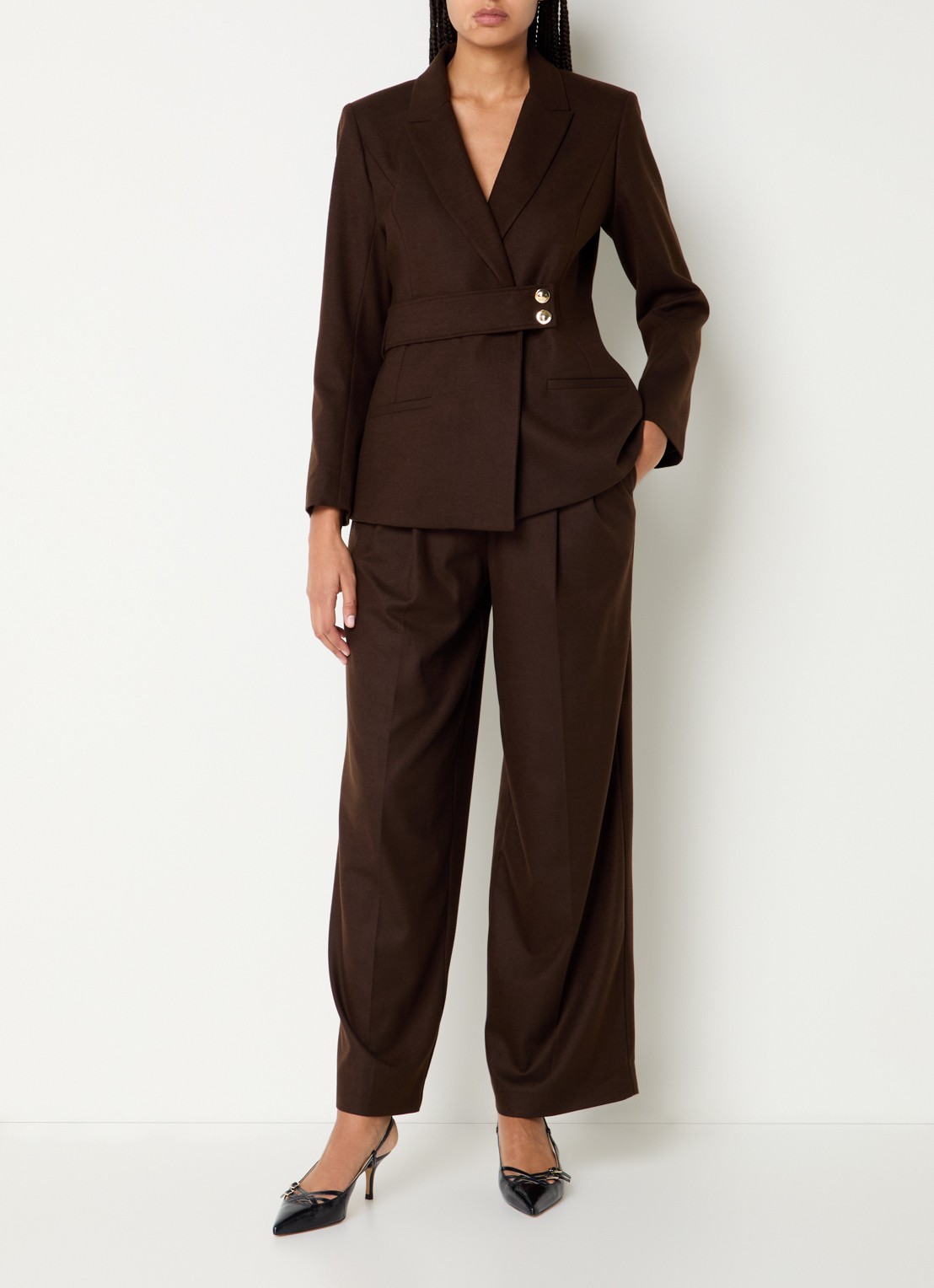 ba&sh Bedwin high waist wide fit pantalon met steekzakken - voorkant 3 chocoladebruin