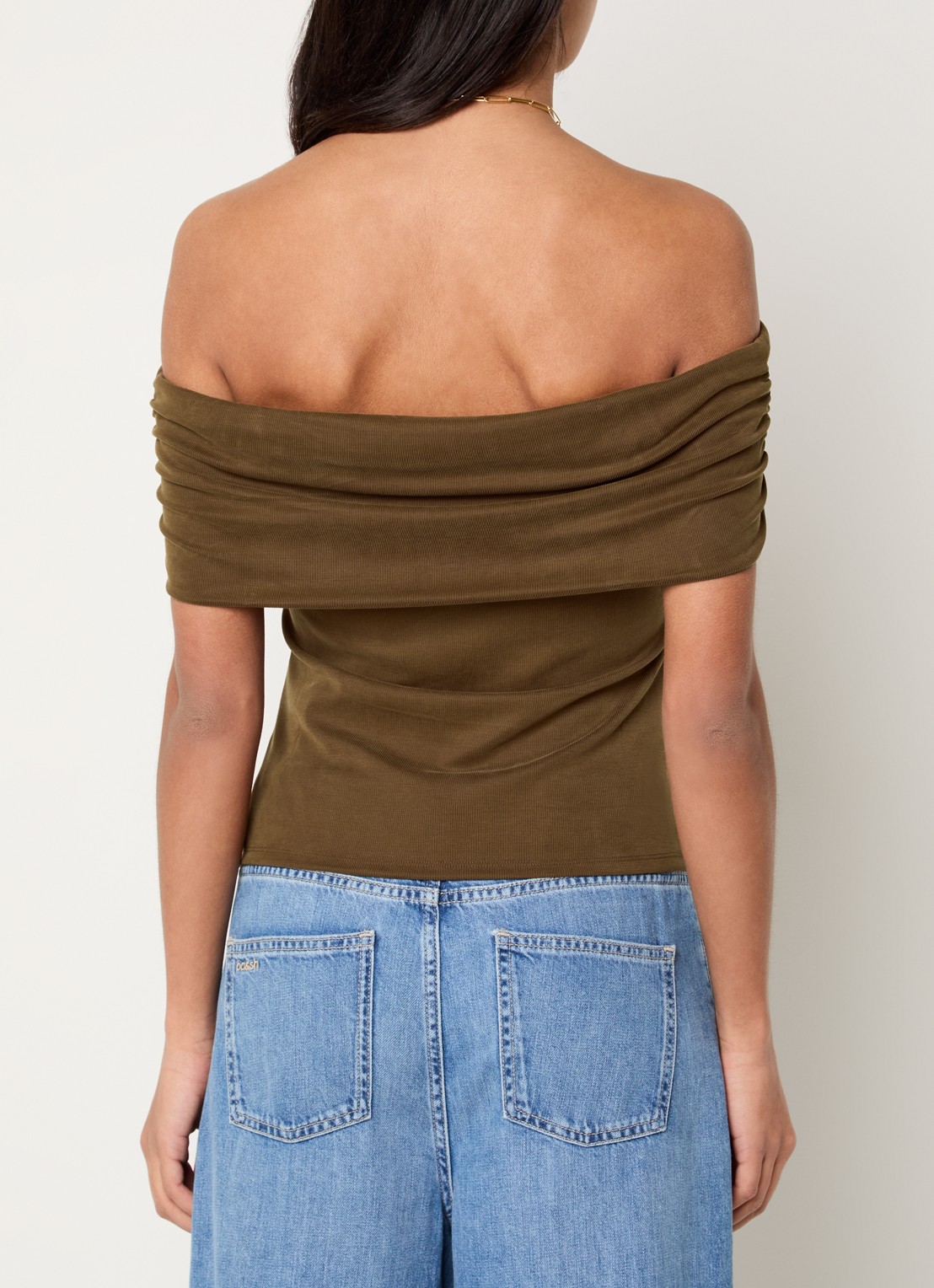 ba&sh Bene ribgebreide off shoulder top - achterkant 4 mosgroen