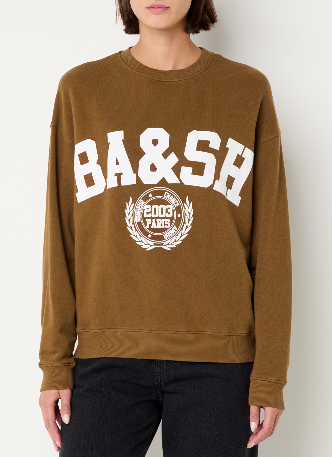 ba&sh Benjamin sweater met logoprint - detail 4 cognac