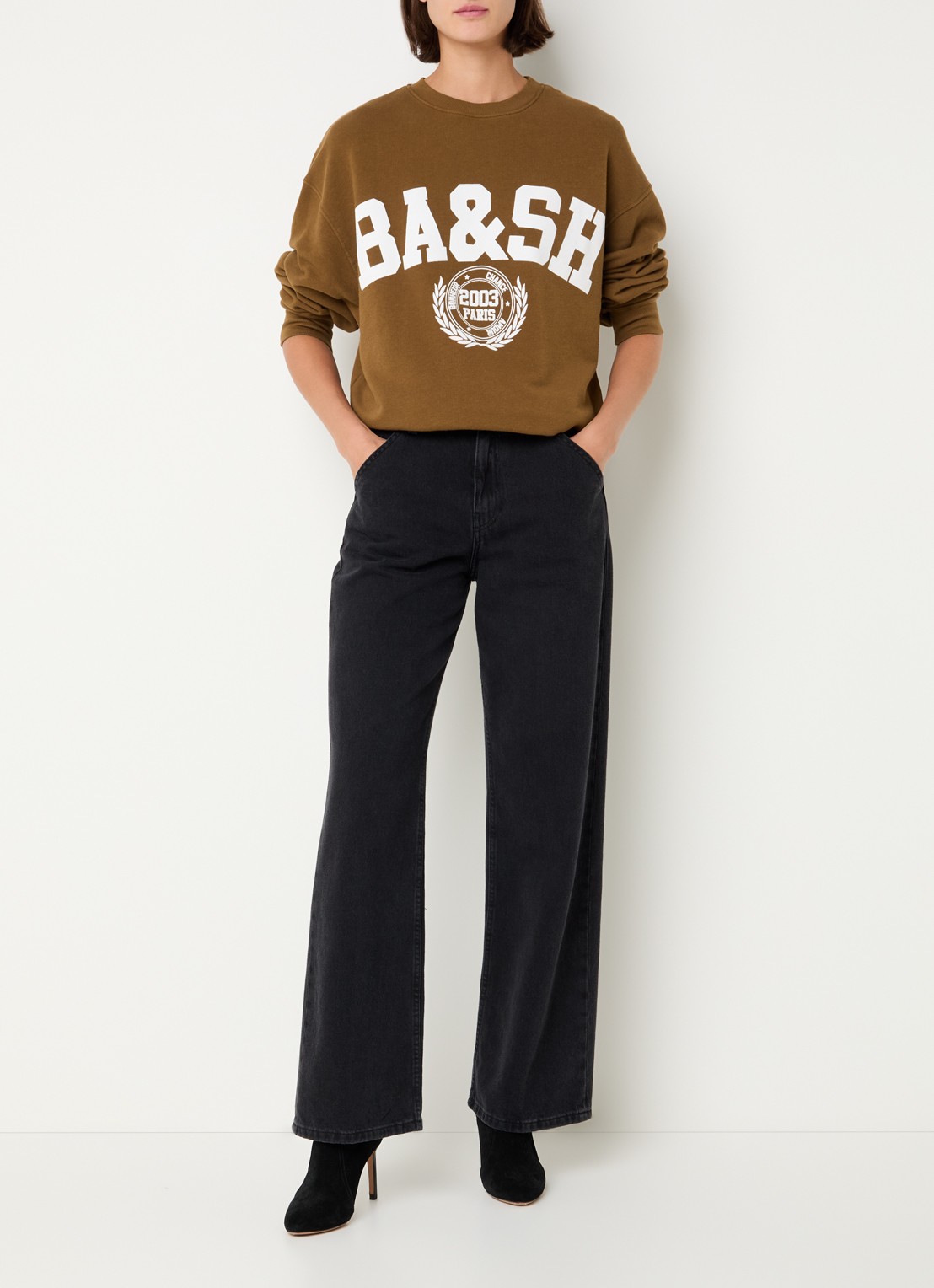 ba&sh Benjamin sweater met logoprint - voorkant 3 cognac