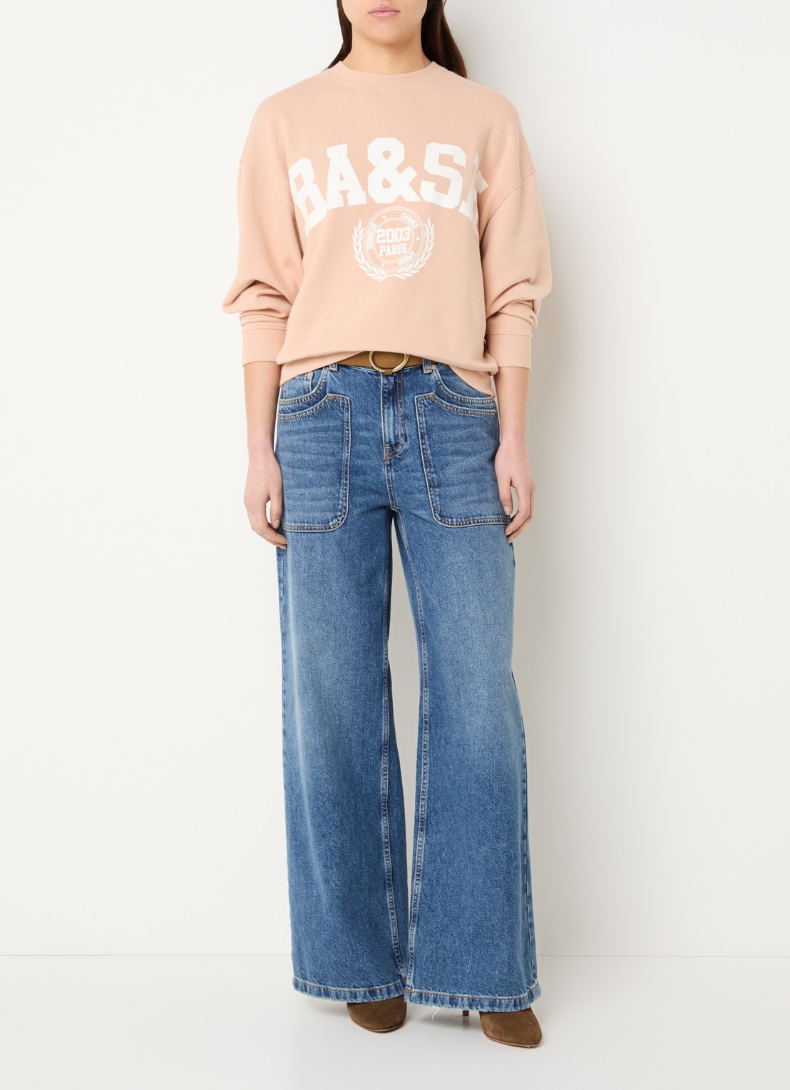 ba&sh Benjamin sweater met logoprint - voorkant 2 zalmroze