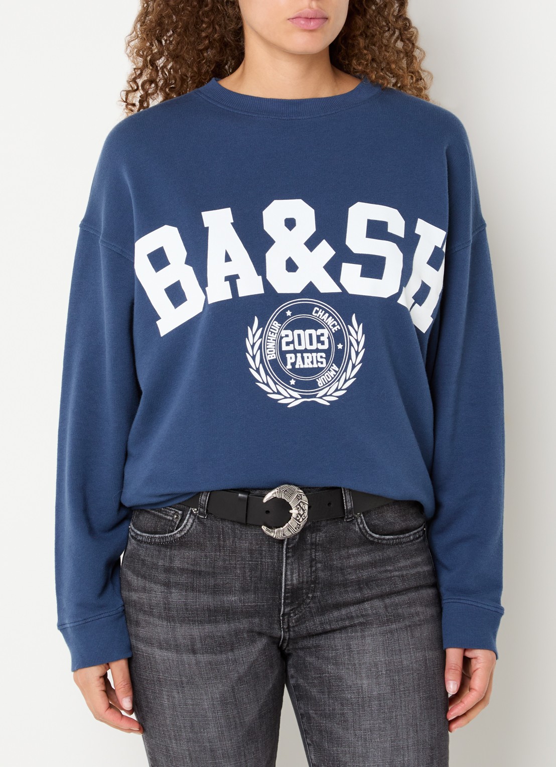 ba&sh Benjamin sweater met logoprint - detail indigo