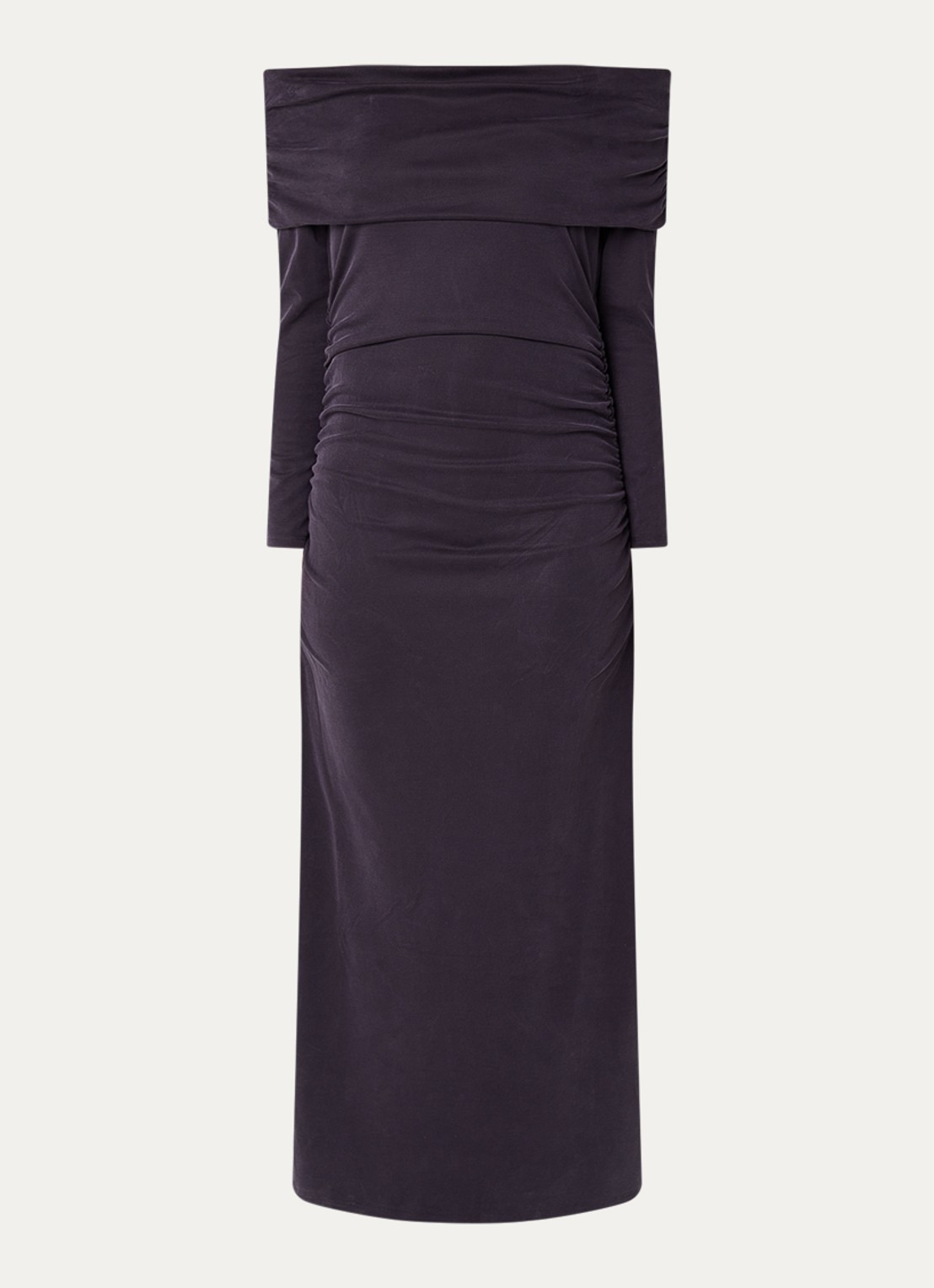 ba&sh Bettina ribgebreide off shoulder jurk  - voorkant indigo