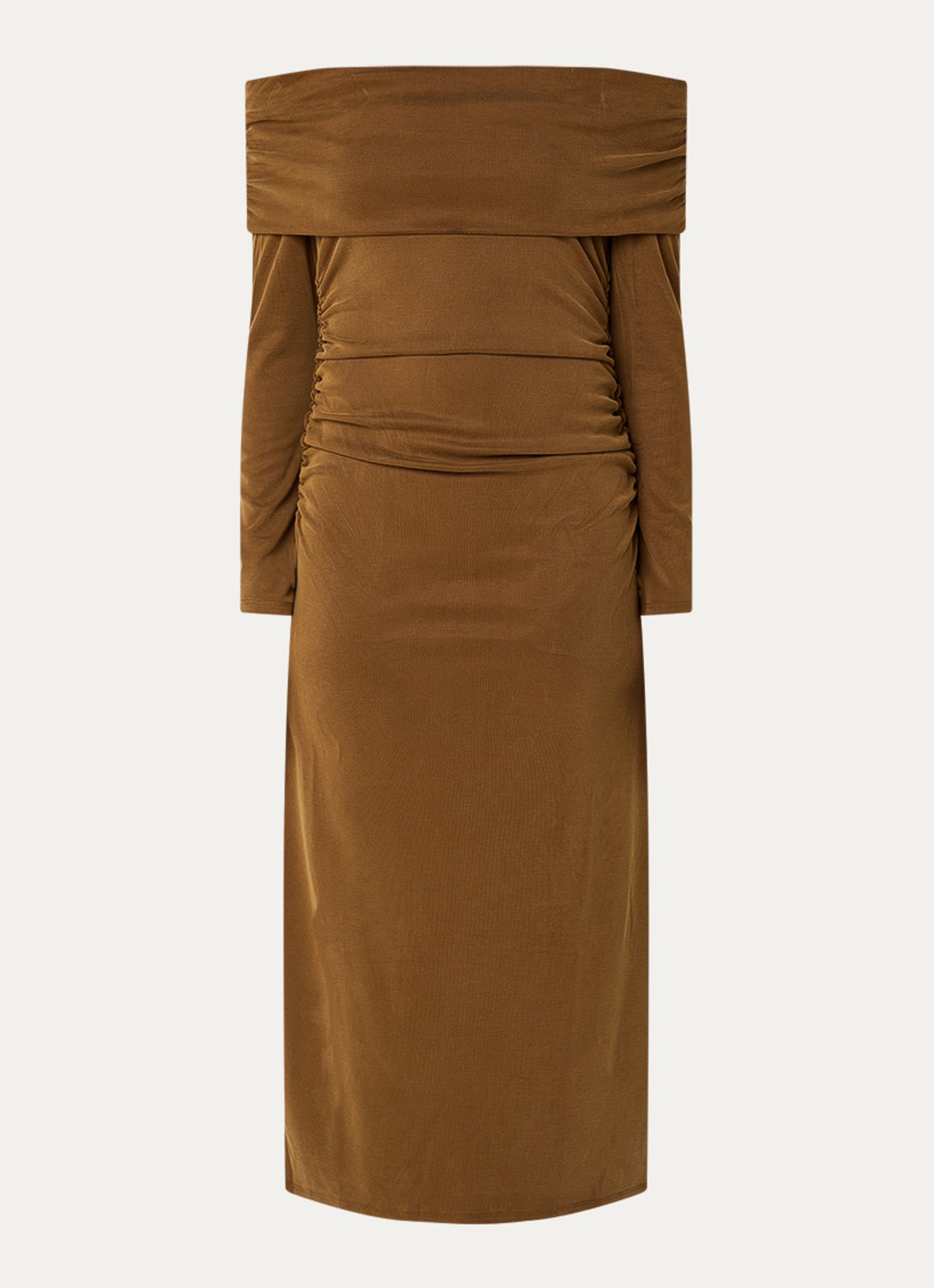 ba&sh Bettina ribgebreide off shoulder jurk  - voorkant 3 mosgroen