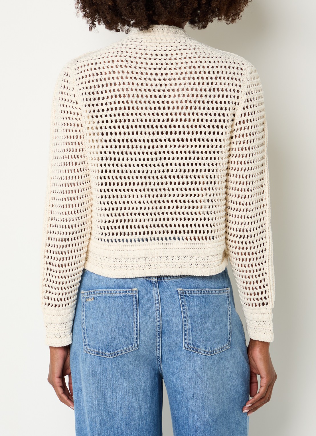ba&sh Bianca grofgebreid vest met ronde hals - achterkant gebroken wit