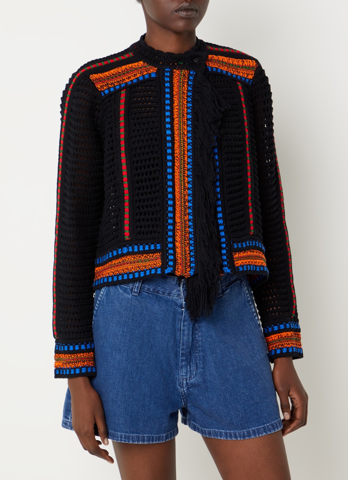 ba&sh Bianca grofgebreid vest met ronde hals - detail 4 zwart