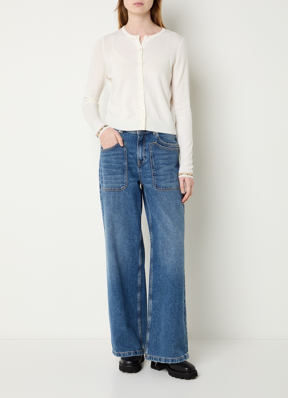 ba&sh Bijot vest van wol met strass - voorkant 2 gebroken wit