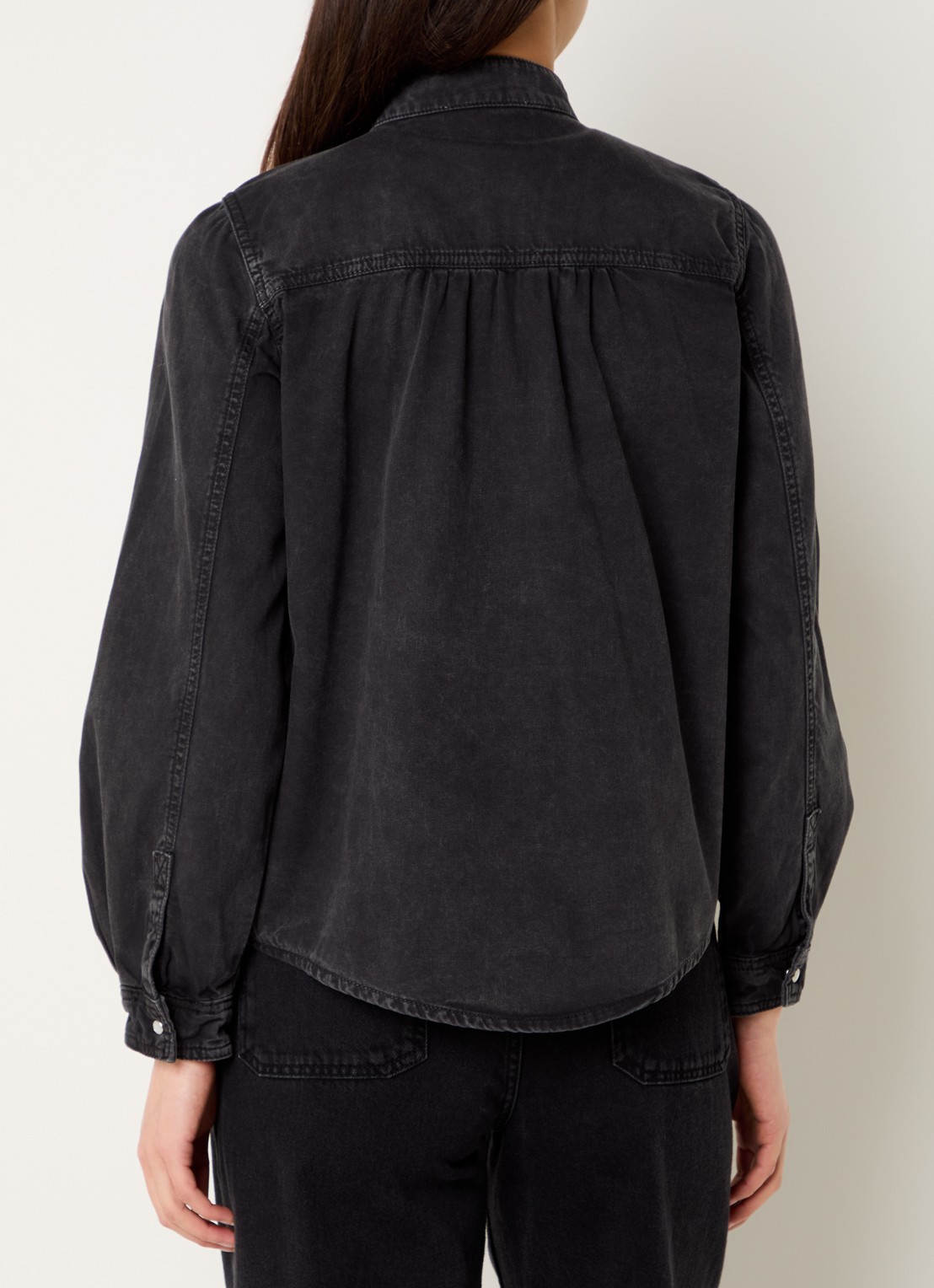 ba&sh Bilena blouse van chambray met opstaande kraag - achterkant zwart