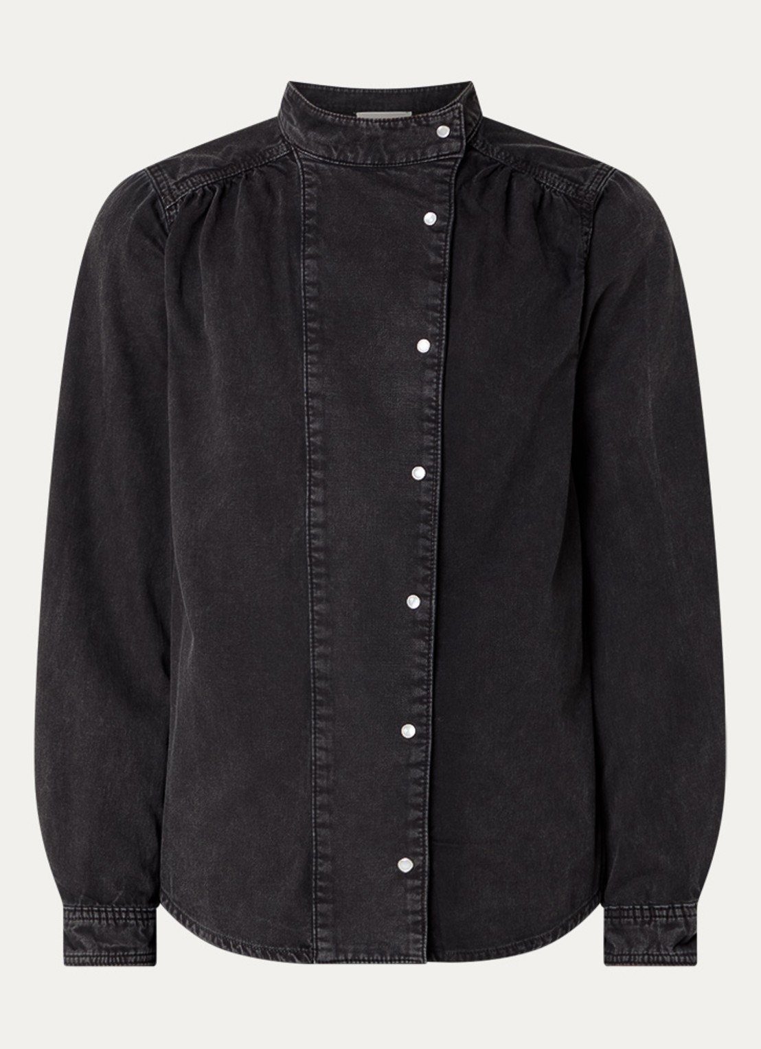 ba&sh Bilena blouse van chambray met opstaande kraag - voorkant 2 zwart