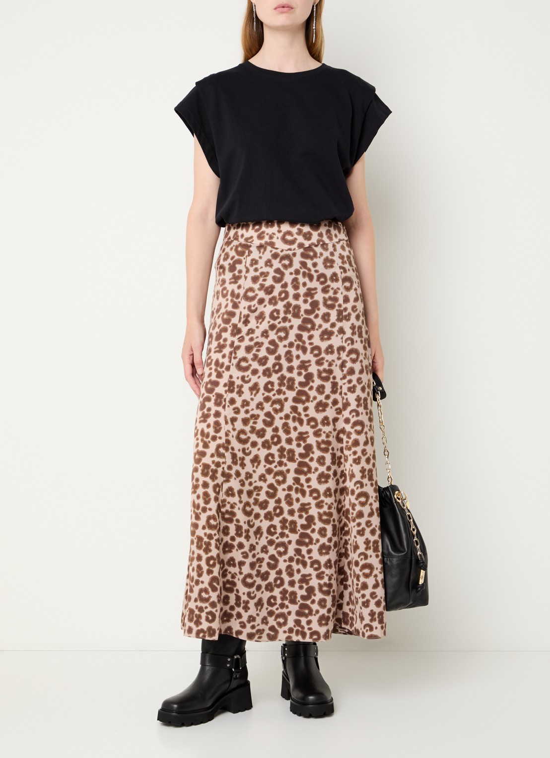 ba&sh Blaire midi rok met panterprint - voorkant 2 beige