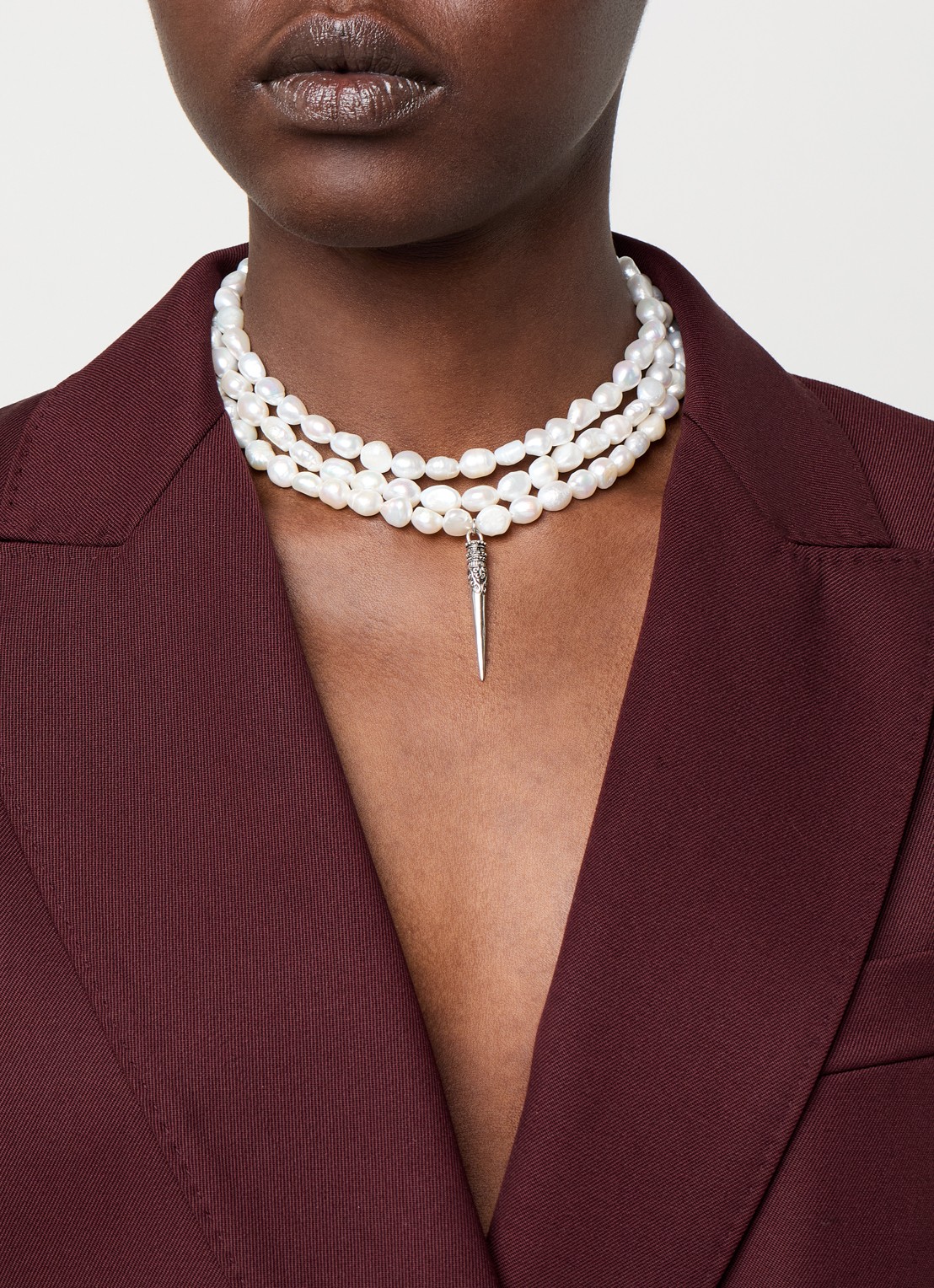ba&sh Blanca parelketting van zilver met hanger - voorkant 5 wit