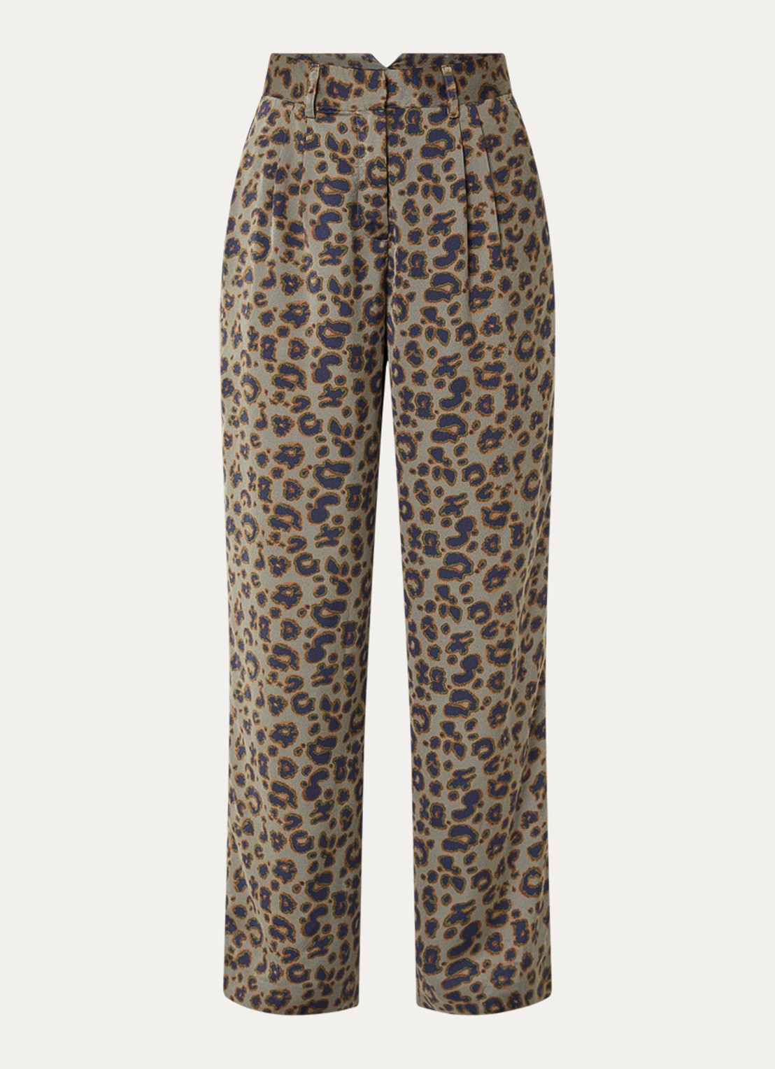 ba&sh Bloy high waist straight fit pantalon met panterprint - voorkant 2 olijfgroen