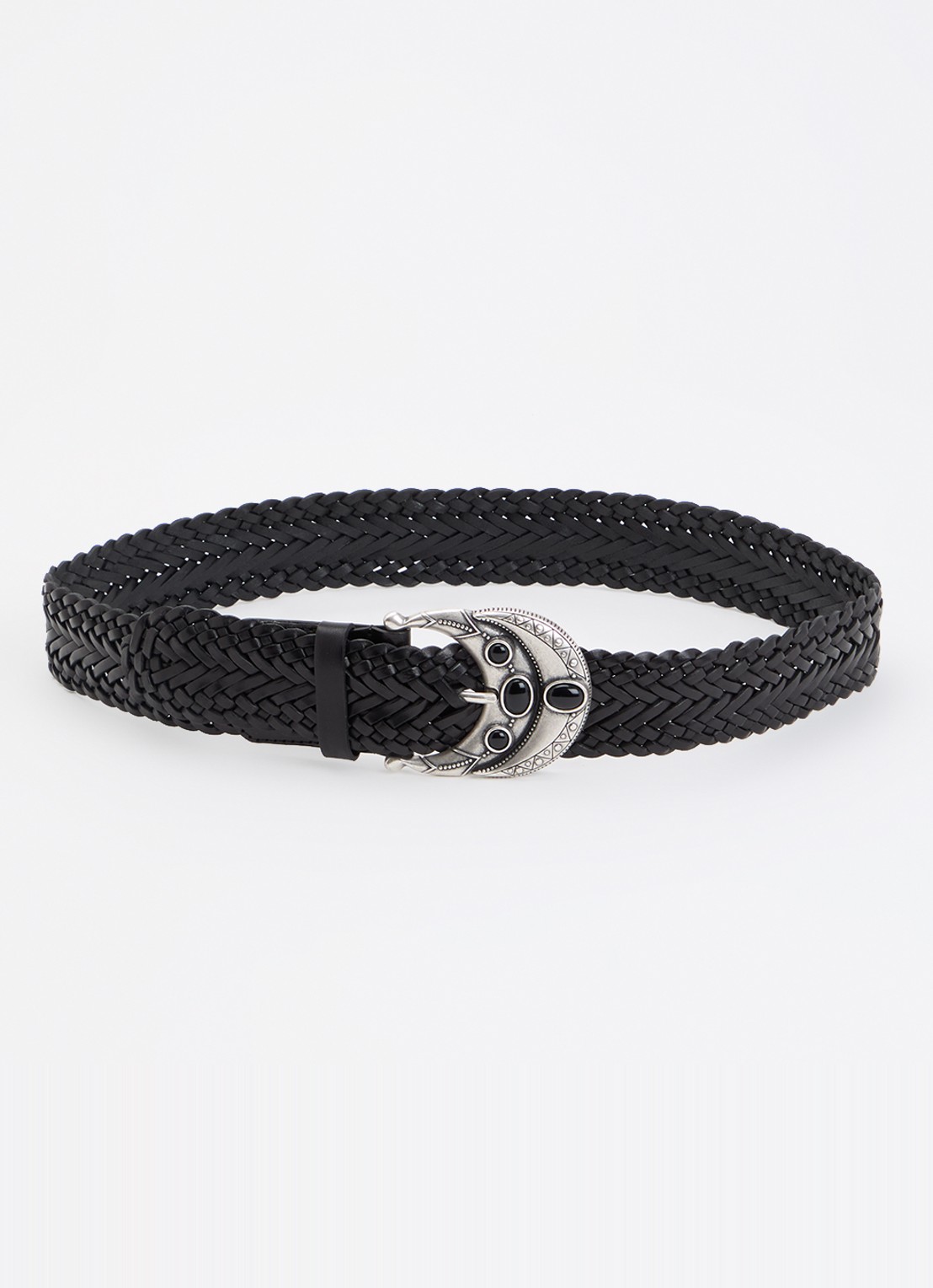 ba&sh Bolbi riem van leer met gevlochten details - voorkant zwart