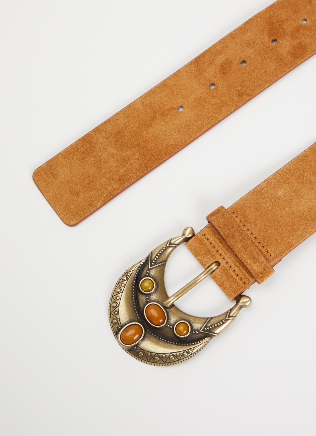 ba&sh Bolbi riem van suède - detail cognac