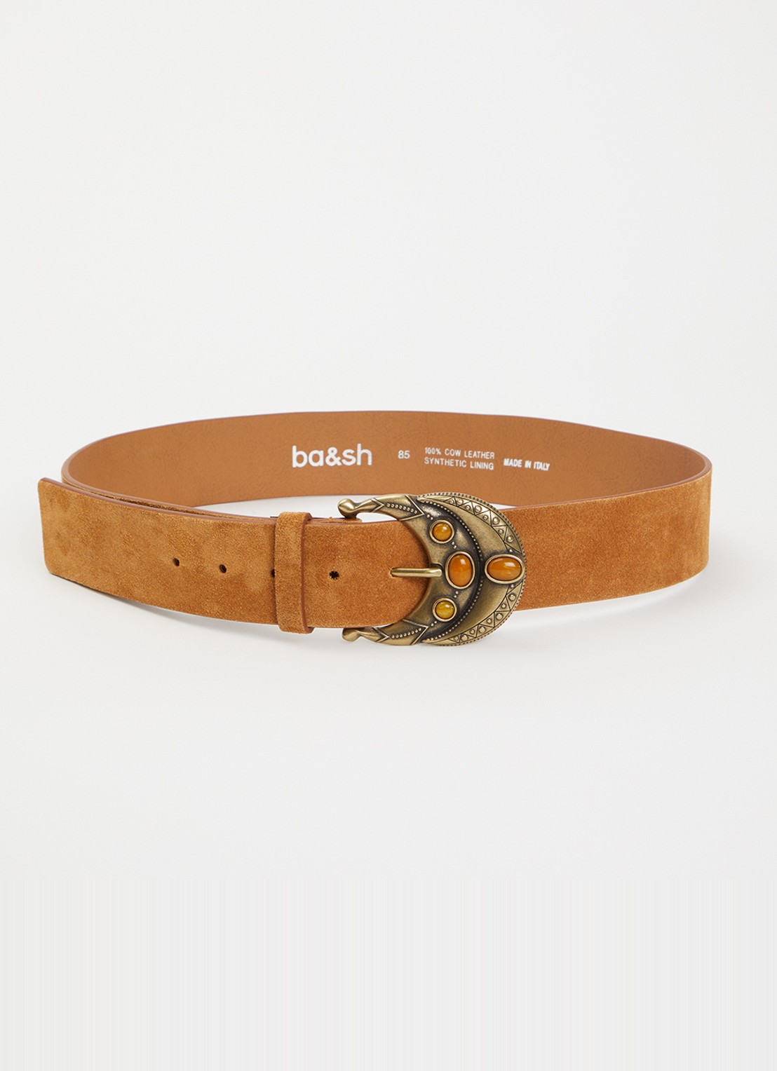 ba&sh Bolbi riem van suède - voorkant 2 cognac