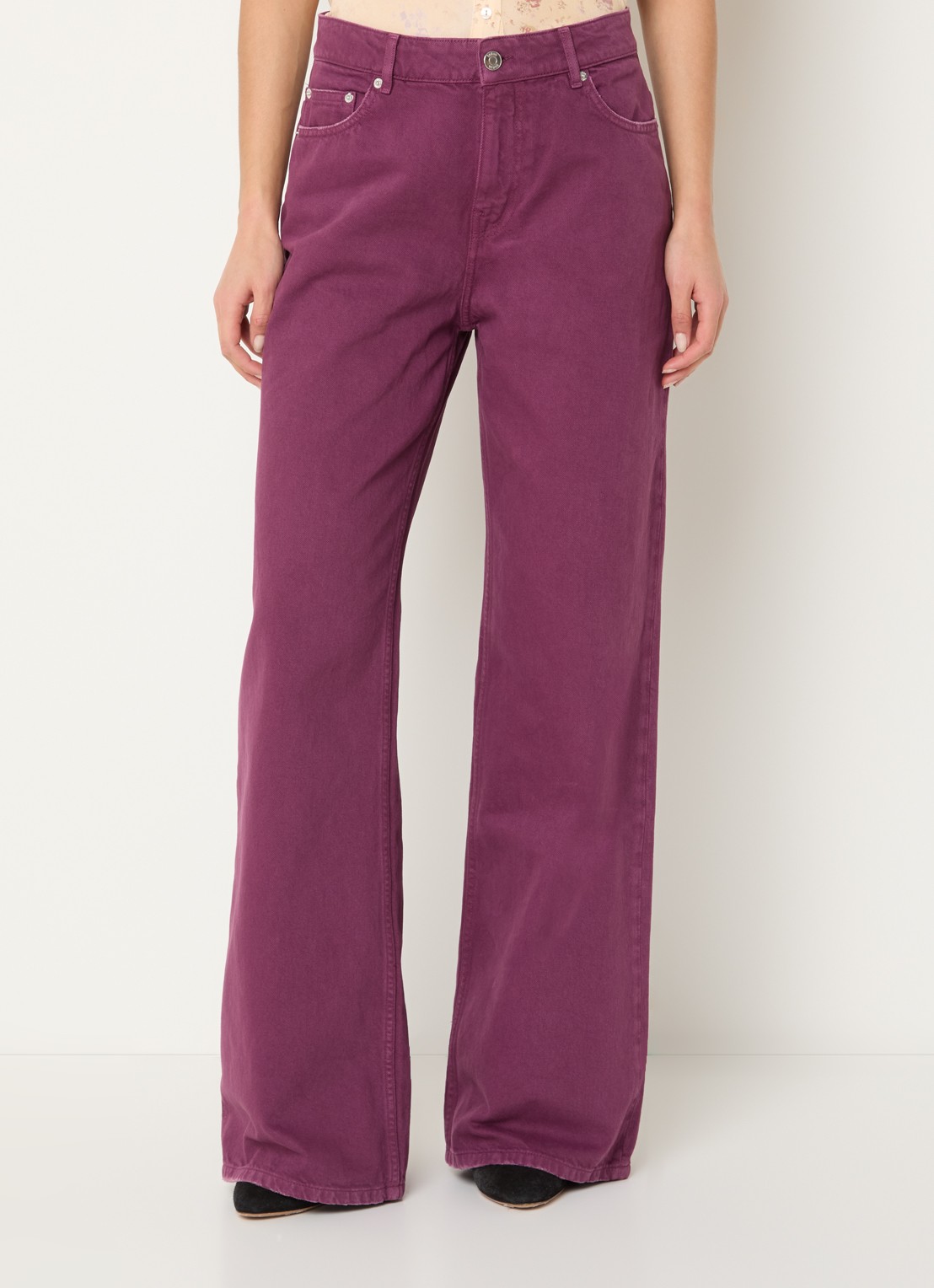 ba&sh Boney high waist straight leg jeans met steekzakken  - detail paars