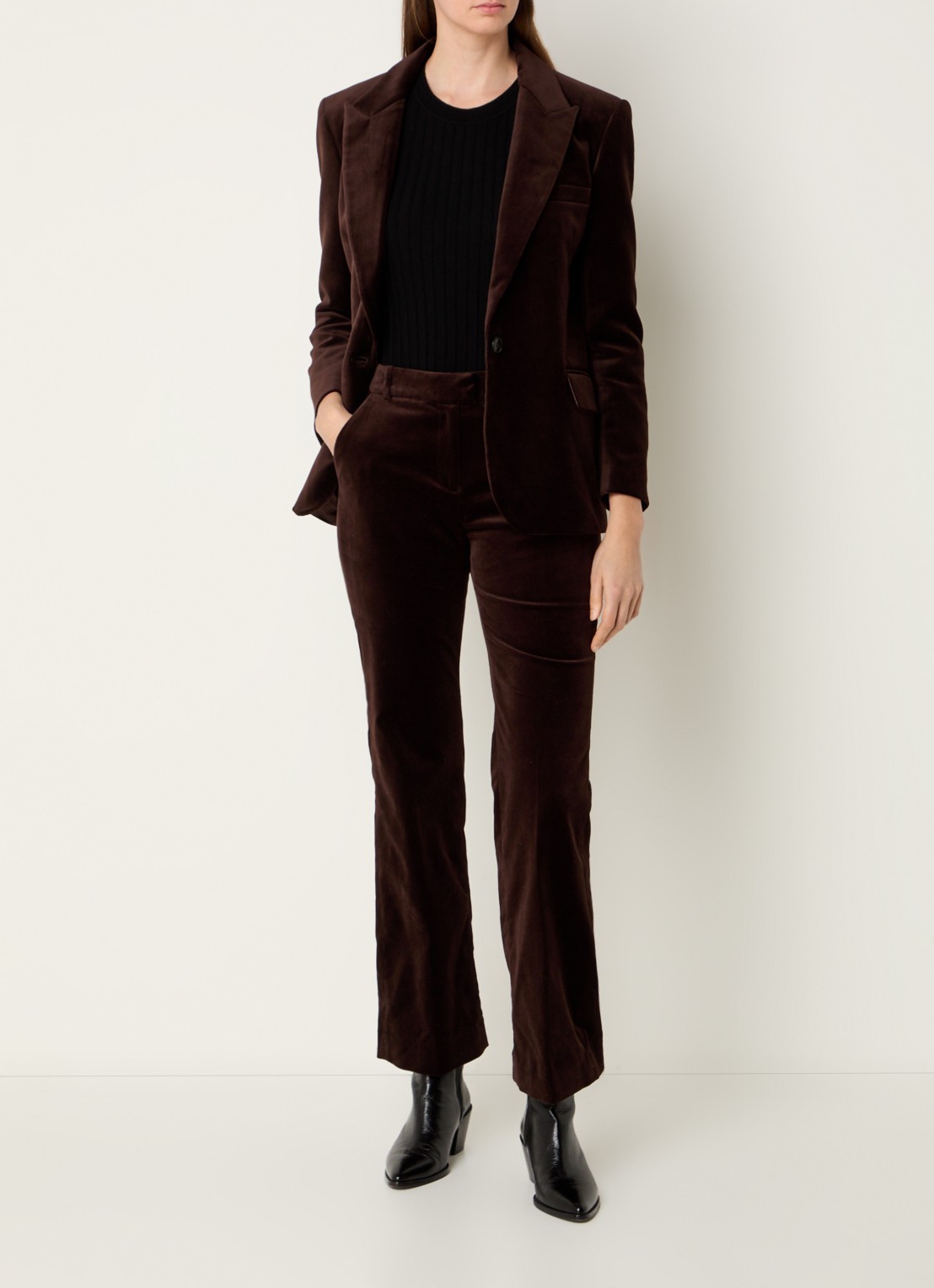 ba&sh Boop blazer van fluweel met klepzakken  - voorkant 4 hazelnootbruin