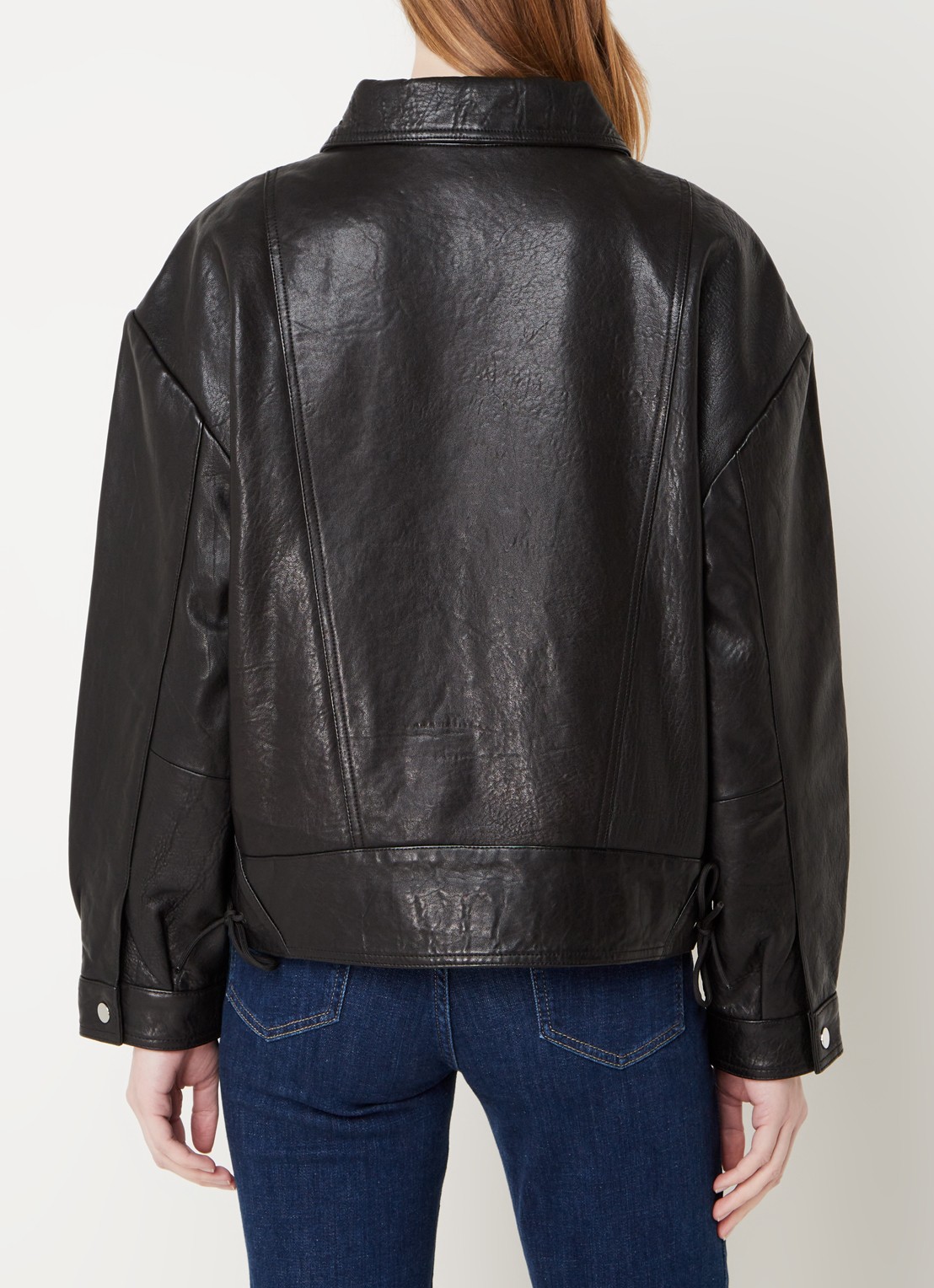 ba&sh Brad bikerjack van lamsleer met klepzakken - achterkant 3 zwart