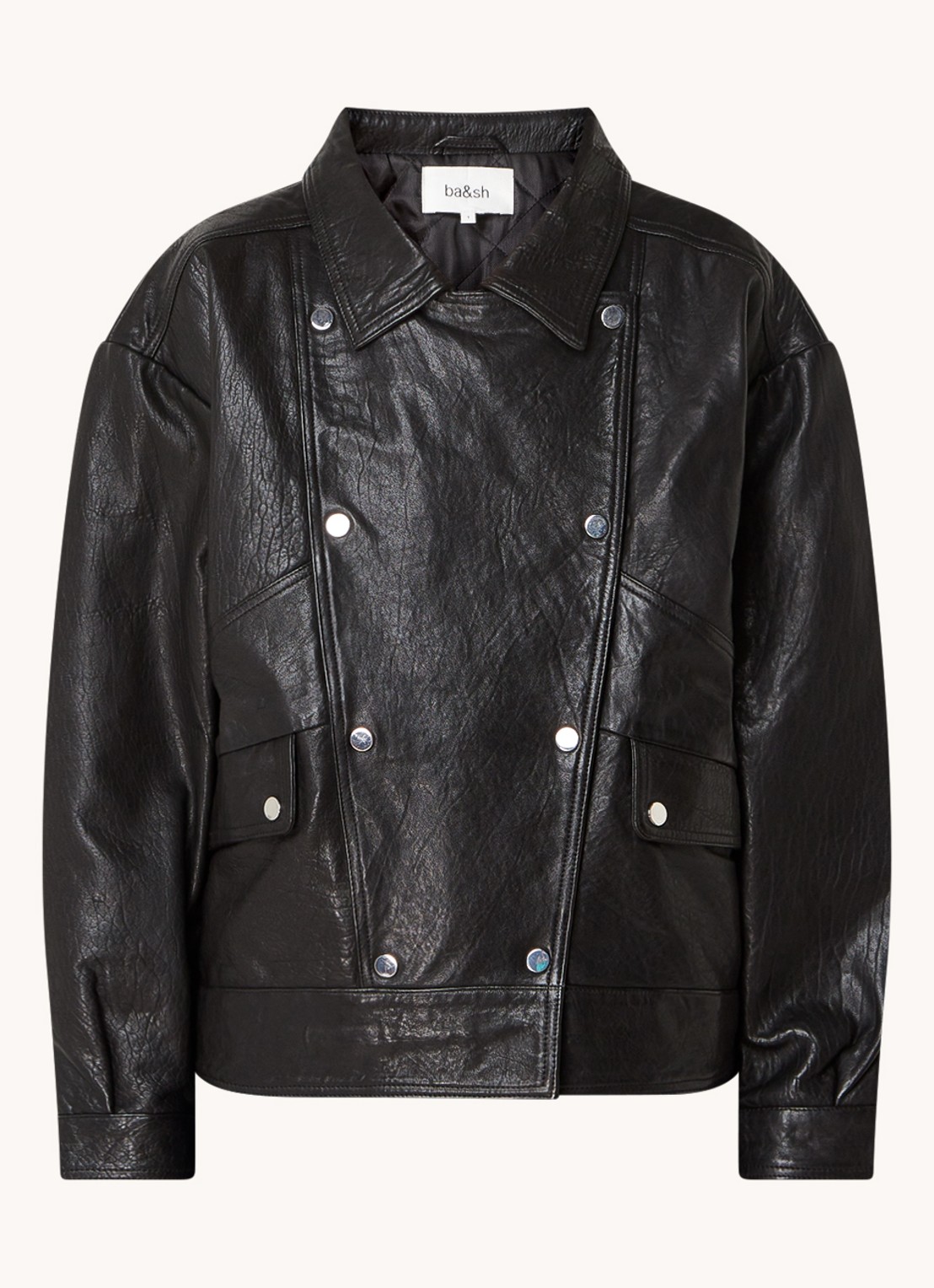 ba&sh Brad bikerjack van lamsleer met klepzakken - voorkant zwart
