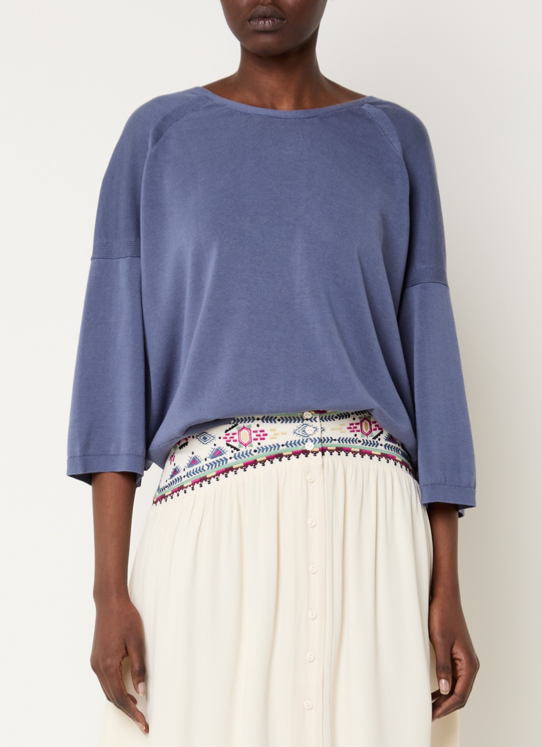ba&sh Braha fijngebreide cropped top in zijdeblend - achterkant 4 blauwgrijs