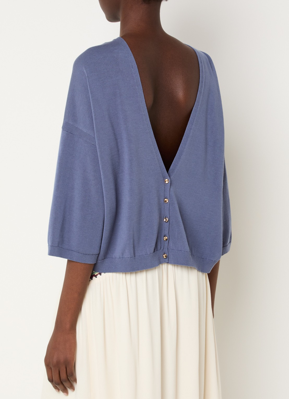 ba&sh Braha fijngebreide cropped top in zijdeblend - detail blauwgrijs