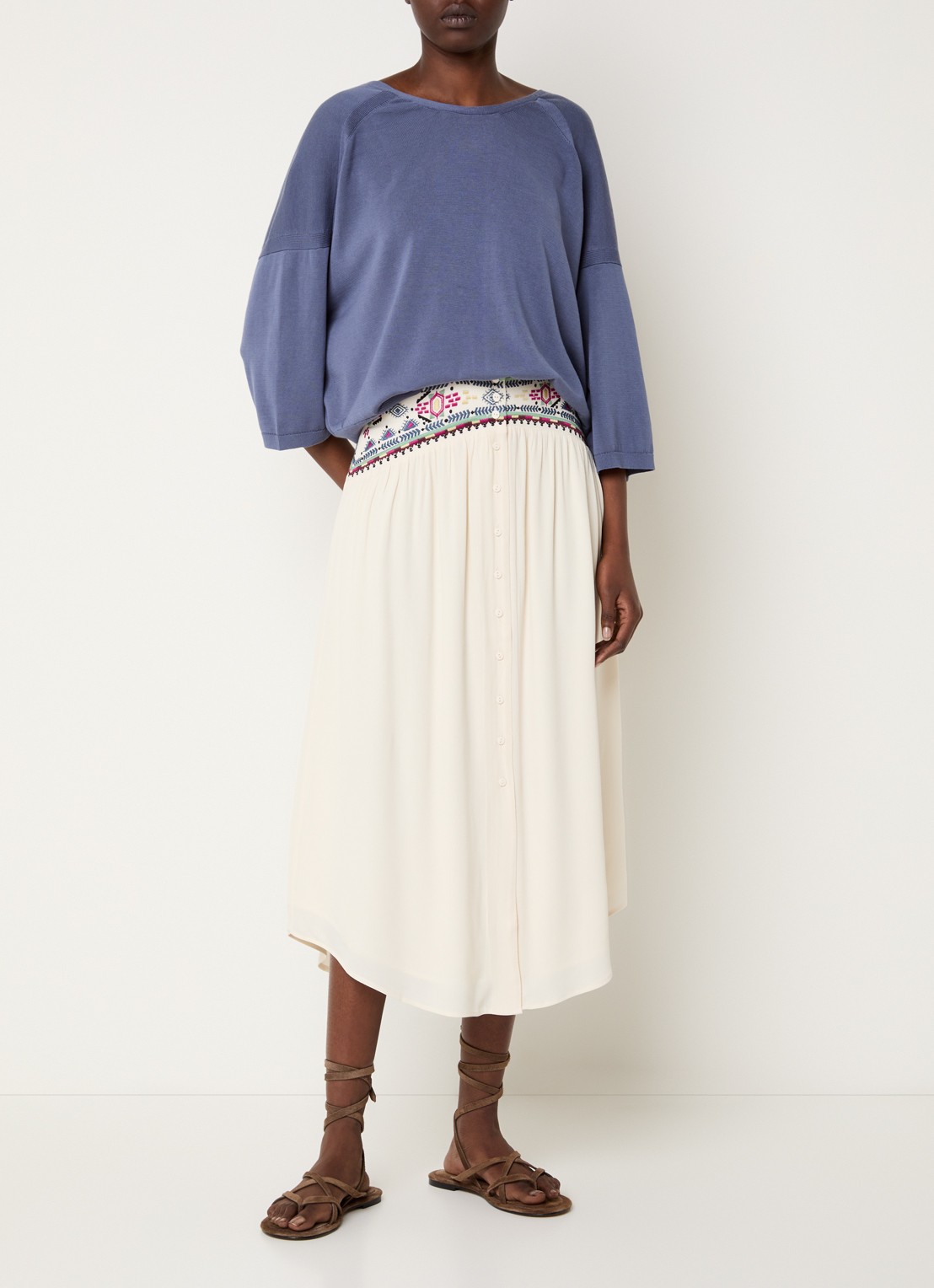 ba&sh Braha fijngebreide cropped top in zijdeblend - voorkant 3 blauwgrijs