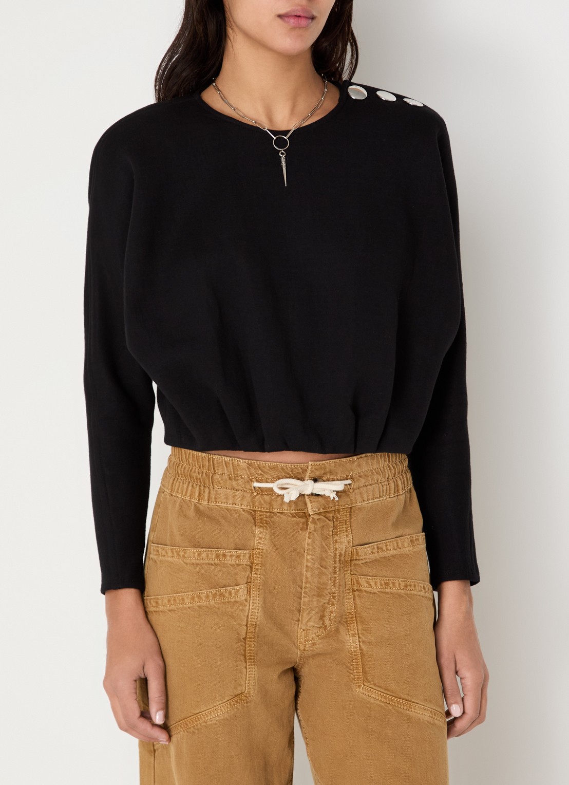 ba&sh Branny T-shirt met ronde hals - detail 4 zwart