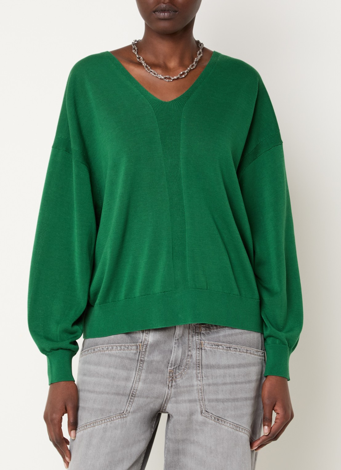 ba&sh Brenda fijngebreid vest in zijdeblend - achterkant groen