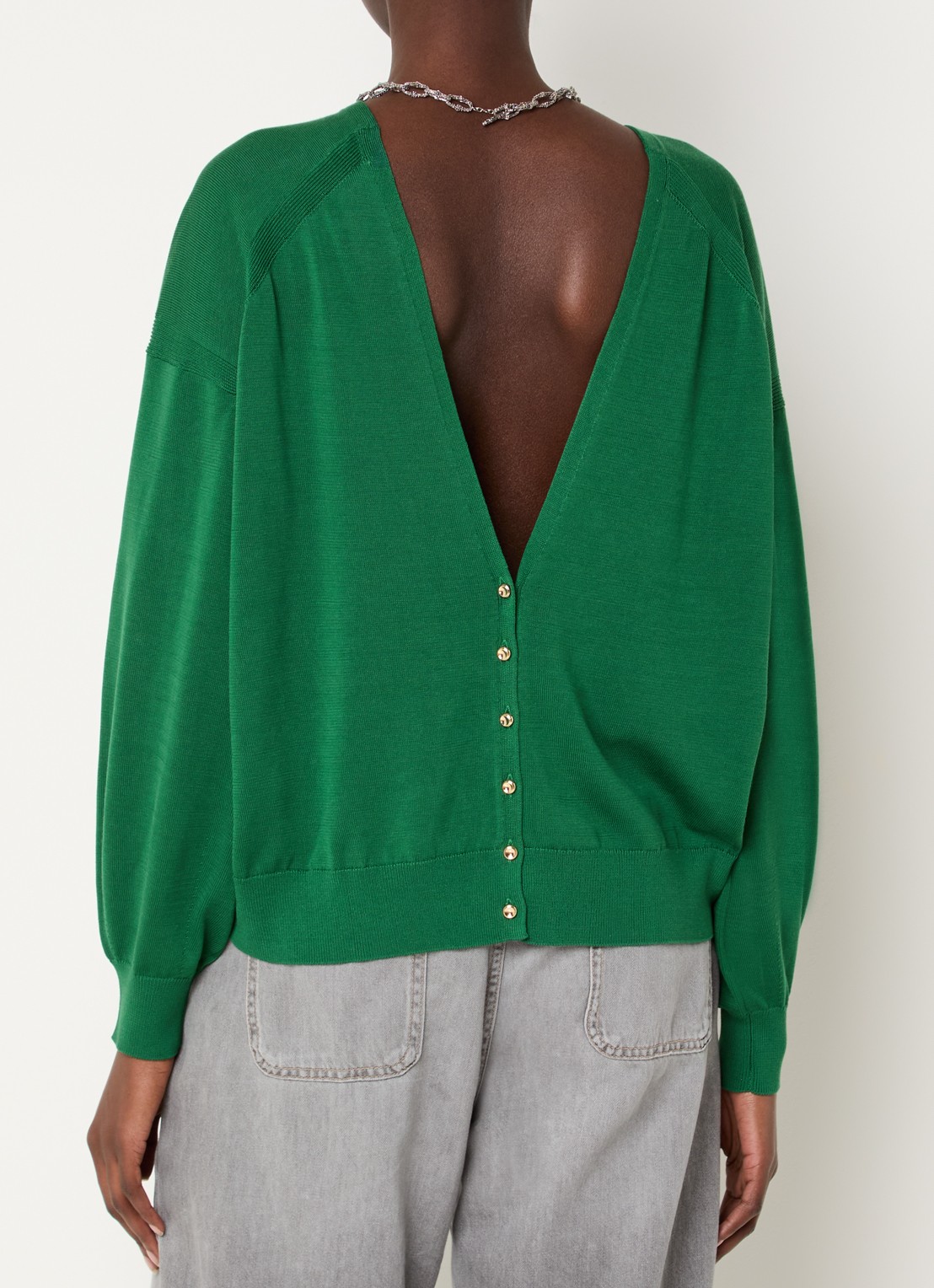 ba&sh Brenda fijngebreid vest in zijdeblend - detail 4 groen