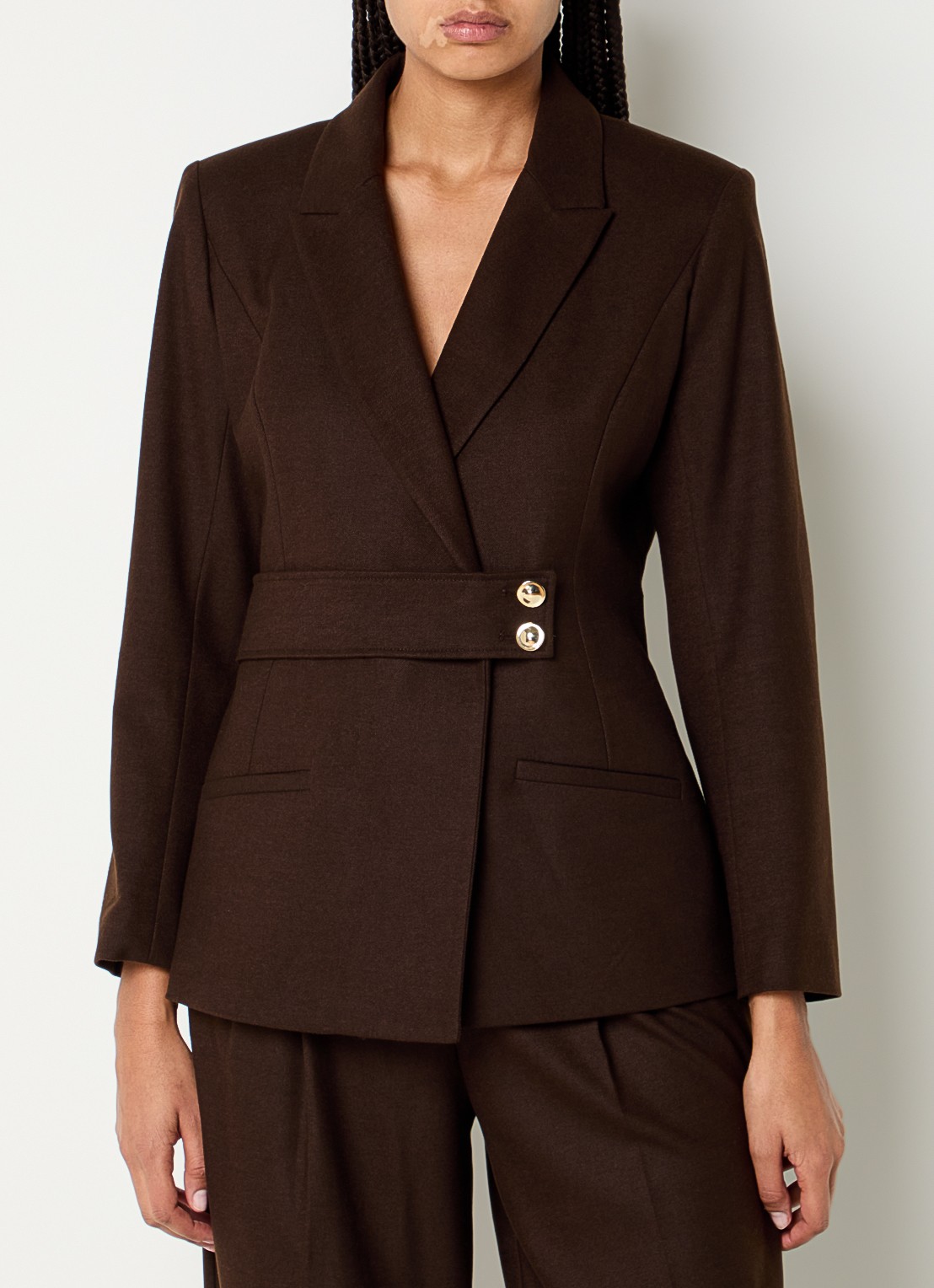 ba&sh Bule blazer met schoudervulling en paspelzakken - detail 4 chocoladebruin