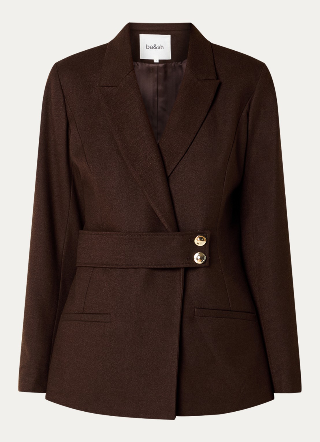 ba&sh Bule blazer met schoudervulling en paspelzakken - voorkant chocoladebruin