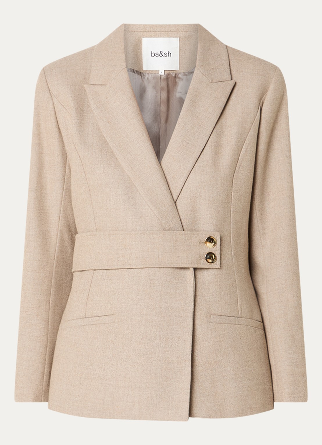 ba&sh Bule blazer met schoudervulling en paspelzakken - voorkant 3 beige