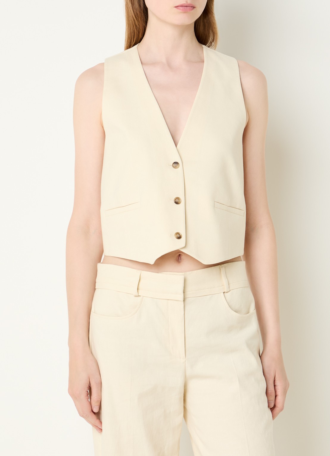 ba&sh Caela gilet in linnenblend - detail 4 beige