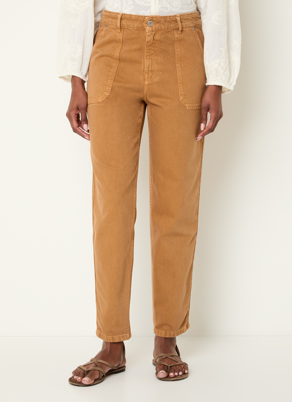 ba&sh Cali high waist straight leg jeans met gekleurde wassing - detail 4 camel