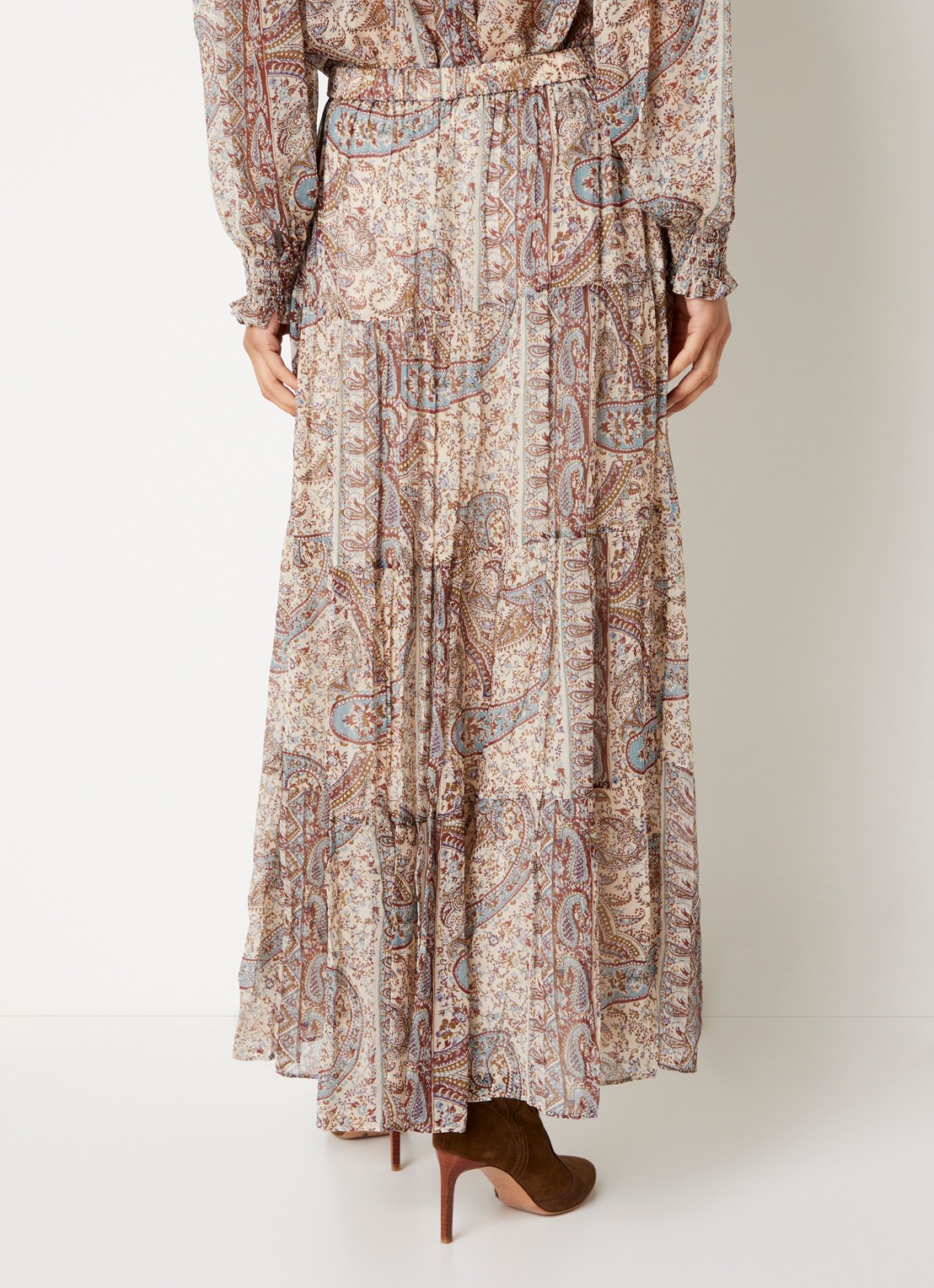 ba&sh Cali midi rok met print - achterkant 2 gebroken wit