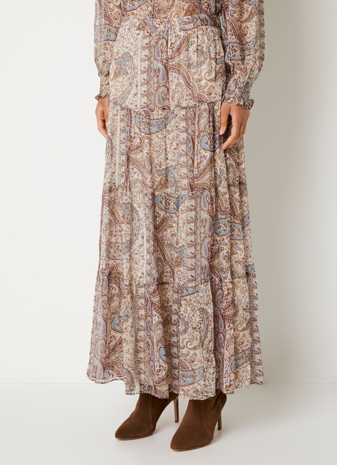 ba&sh Cali midi rok met print - detail gebroken wit