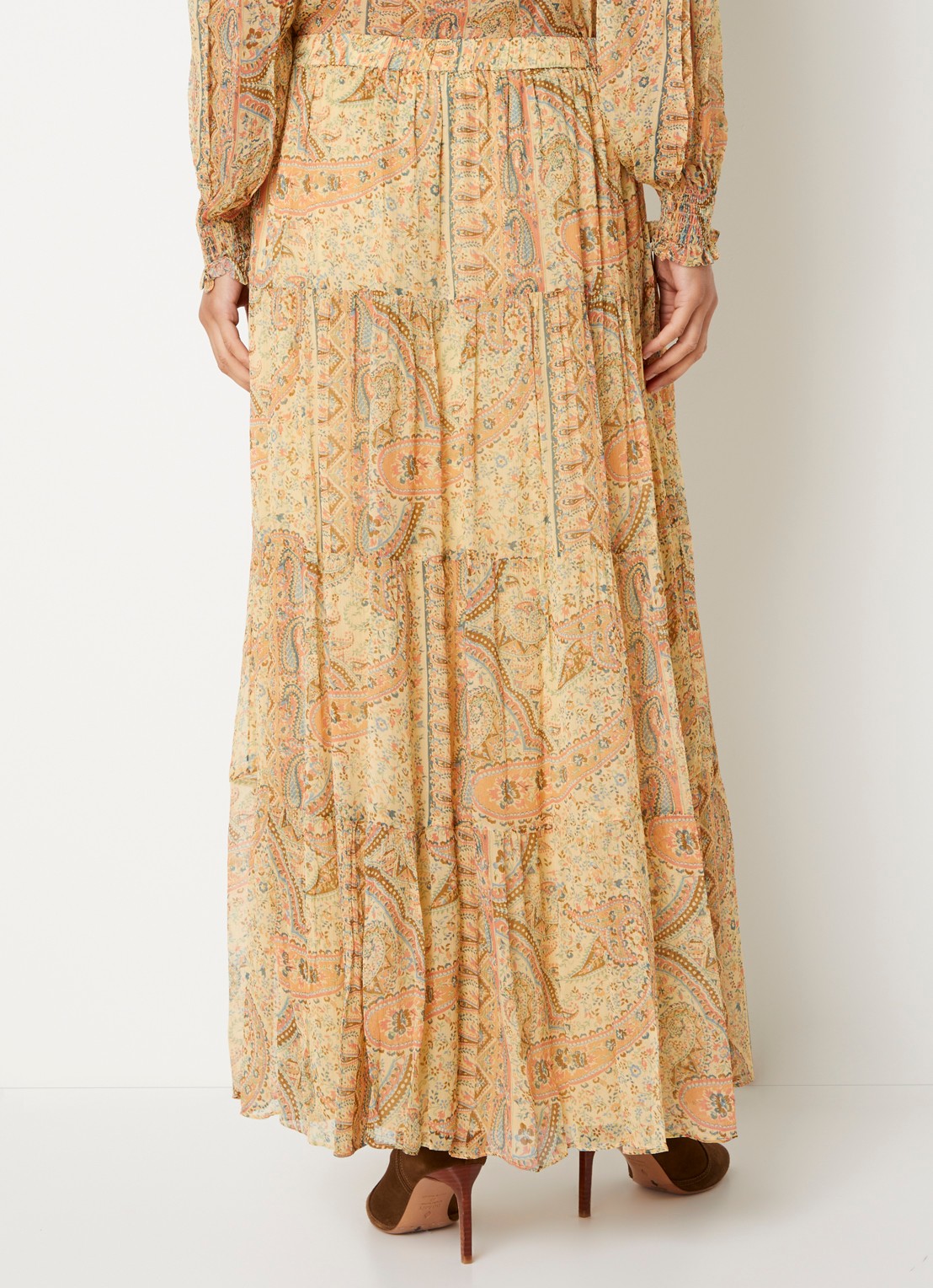 ba&sh Cali midi rok met print - achterkant camel