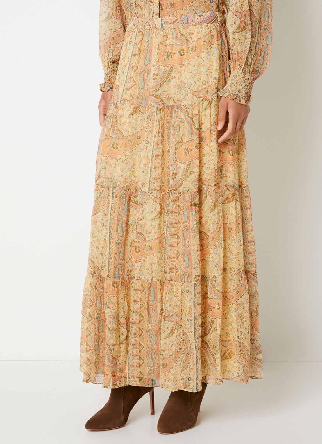 ba&sh Cali midi rok met print - detail 2 camel