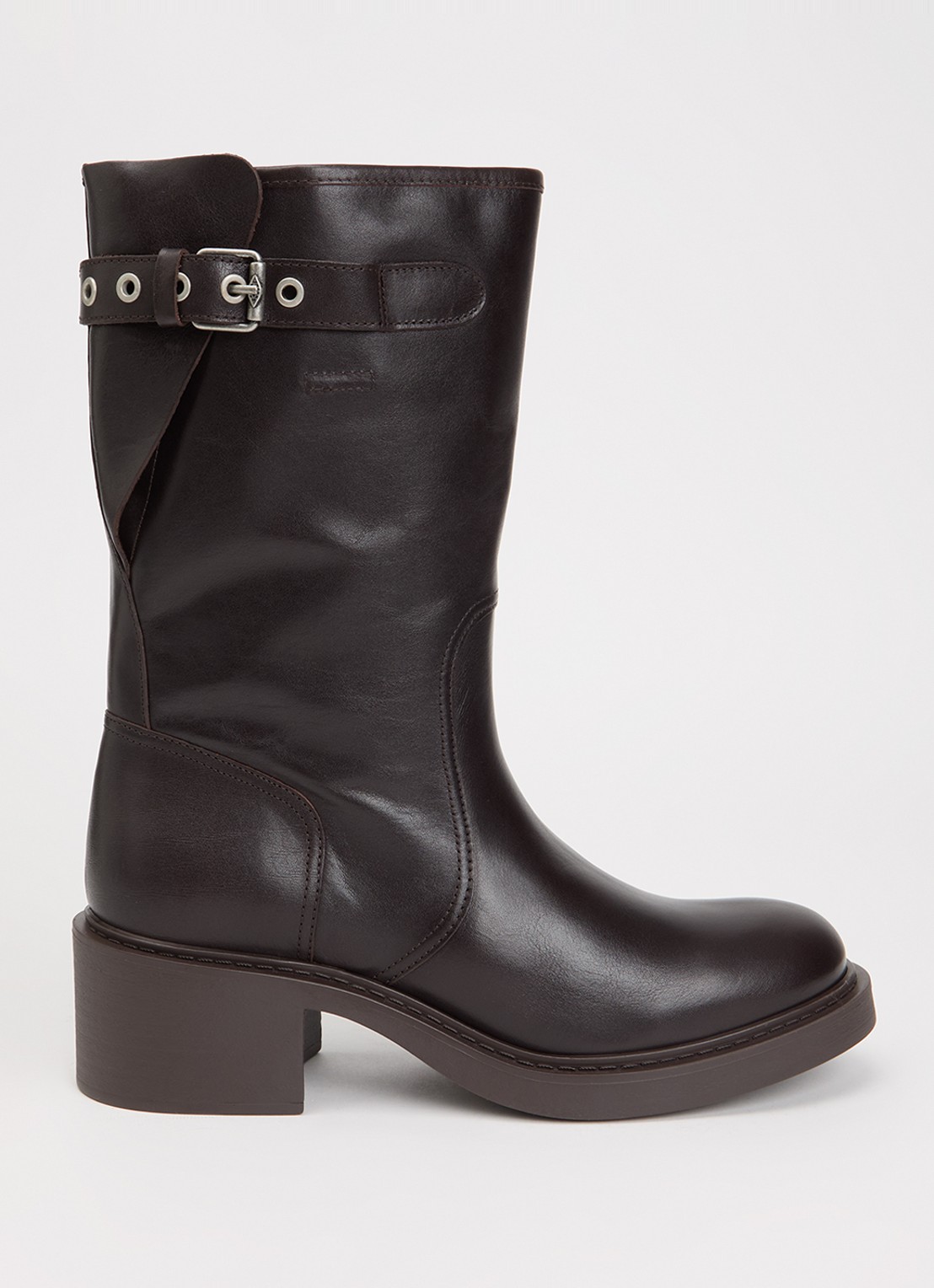 ba&sh Cameron biker boot van kalfsleer - voorkant chocoladebruin
