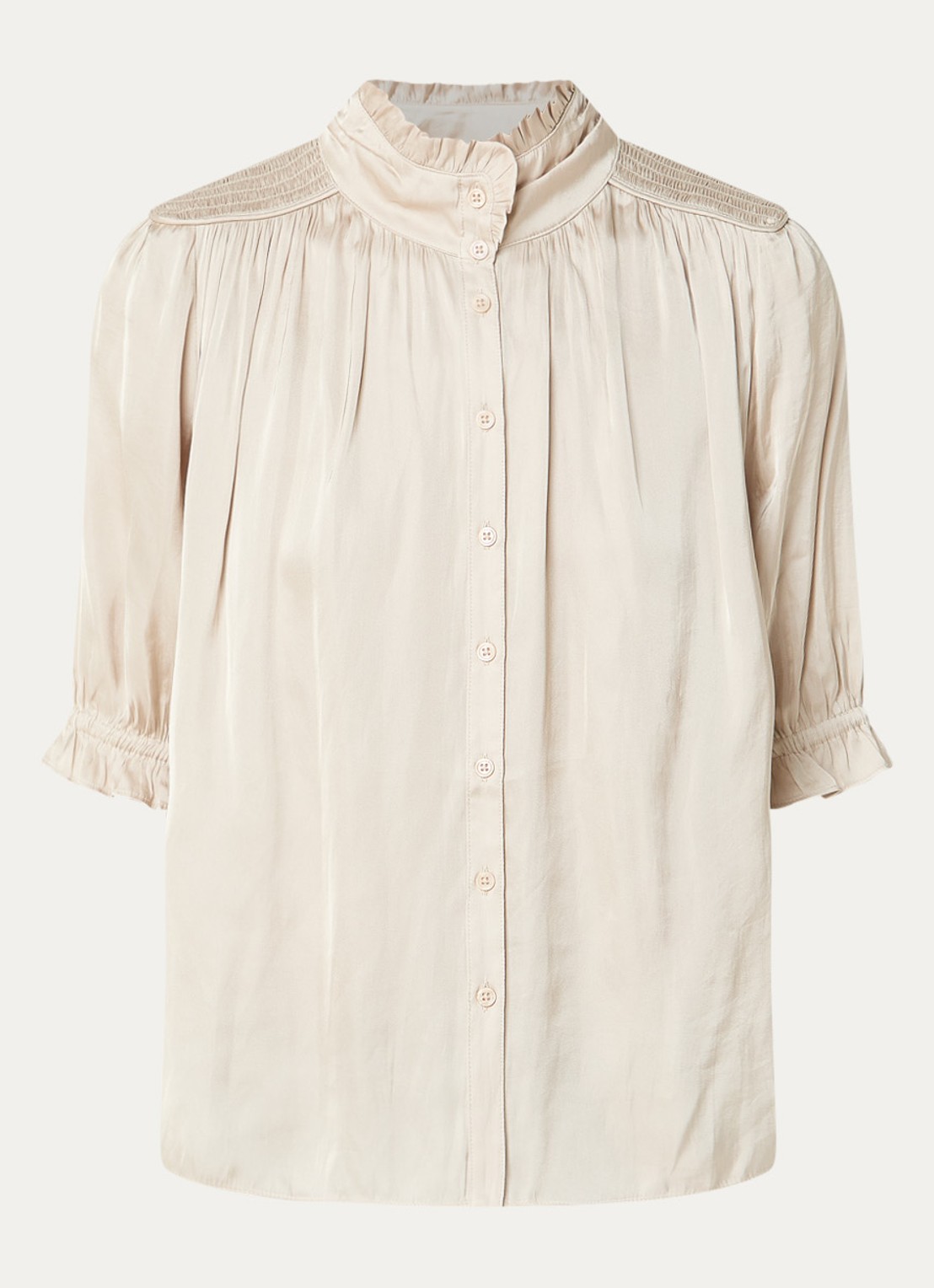 ba&sh Camila blouse van satijn met ballonmouw - voorkant 3 beige