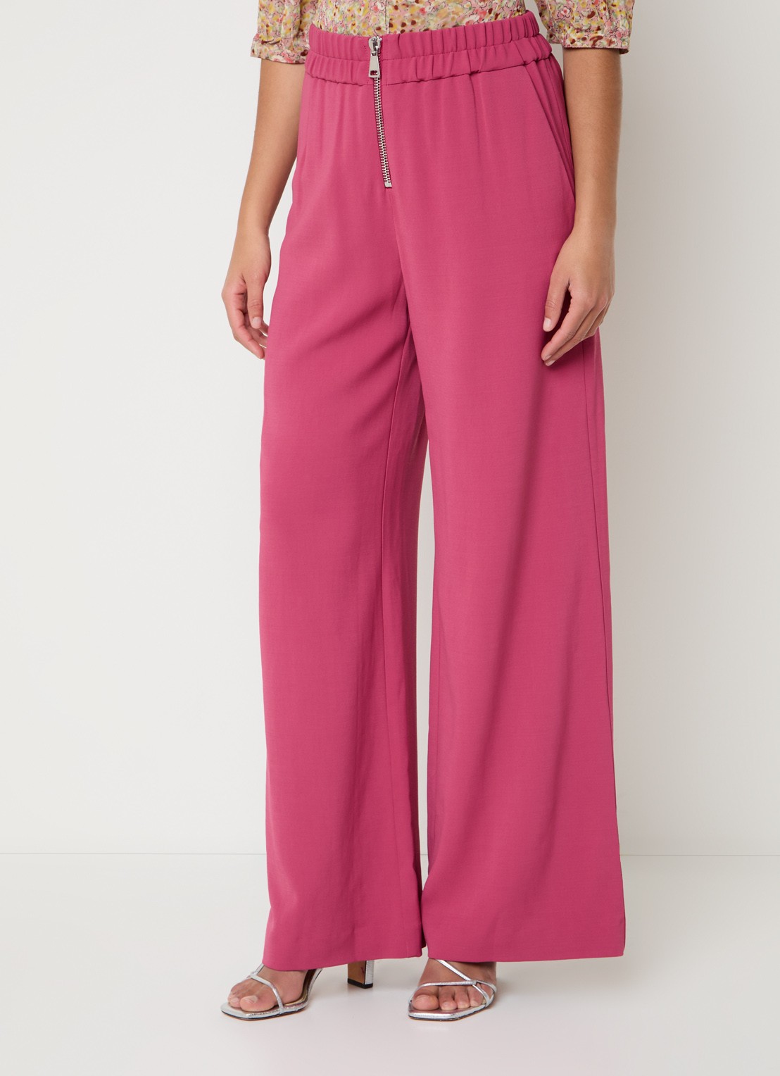 ba&sh Carlos high waist wide fit broek met steekzakken - detail 4 donkerroze