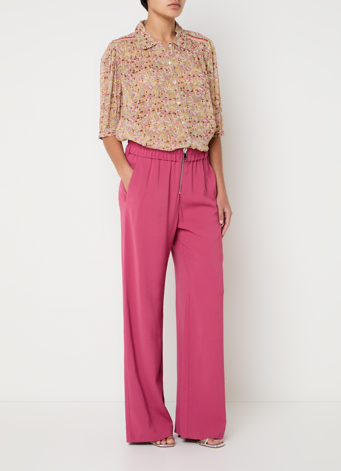 ba&sh Carlos high waist wide fit broek met steekzakken - voorkant 2 donkerroze