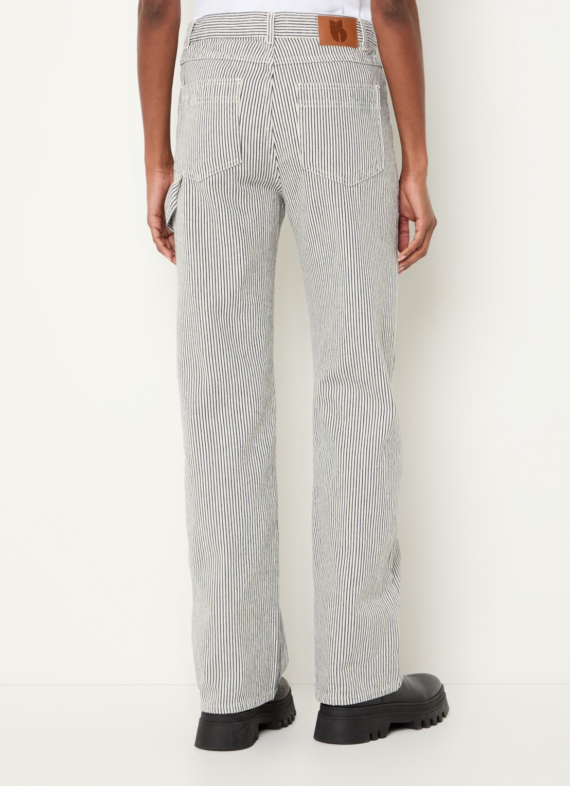 ba&sh Carpenter high waist straight leg jeans met streeppprint - achterkant 5 gebroken wit