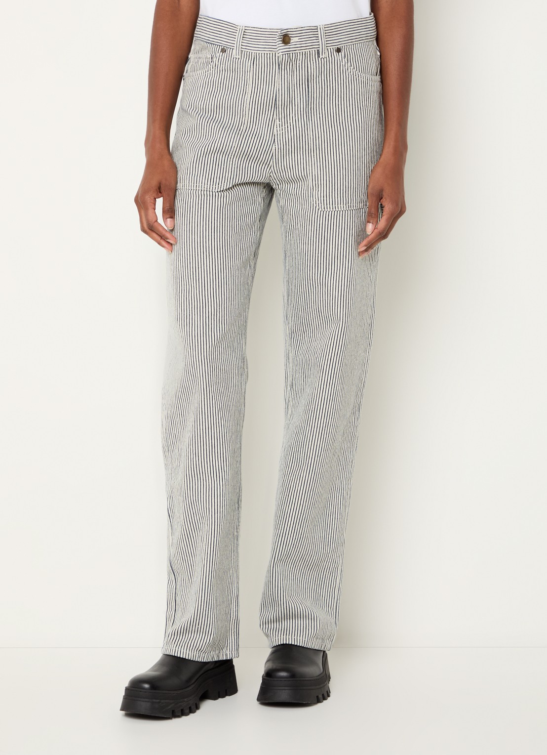 ba&sh Carpenter high waist straight leg jeans met streeppprint - detail 3 gebroken wit