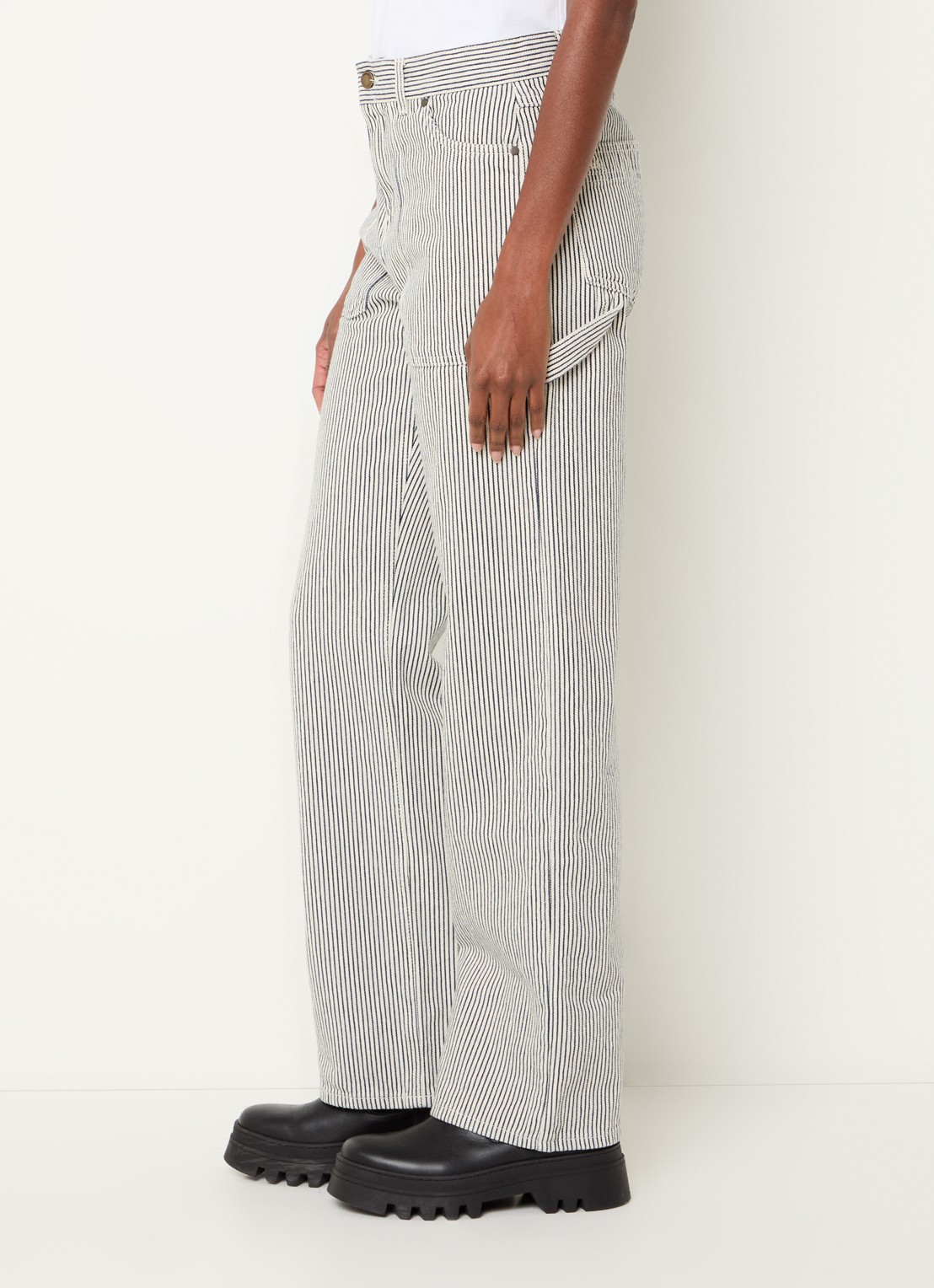 ba&sh Carpenter high waist straight leg jeans met streeppprint - detail 4 gebroken wit