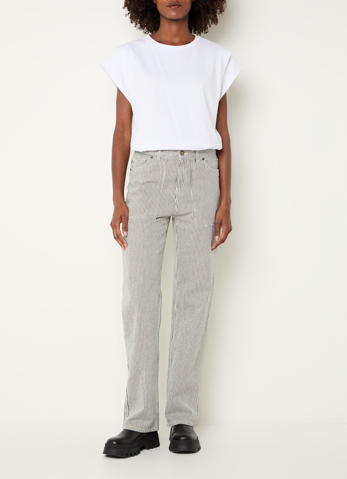 ba&sh Carpenter high waist straight leg jeans met streeppprint - voorkant 2 gebroken wit