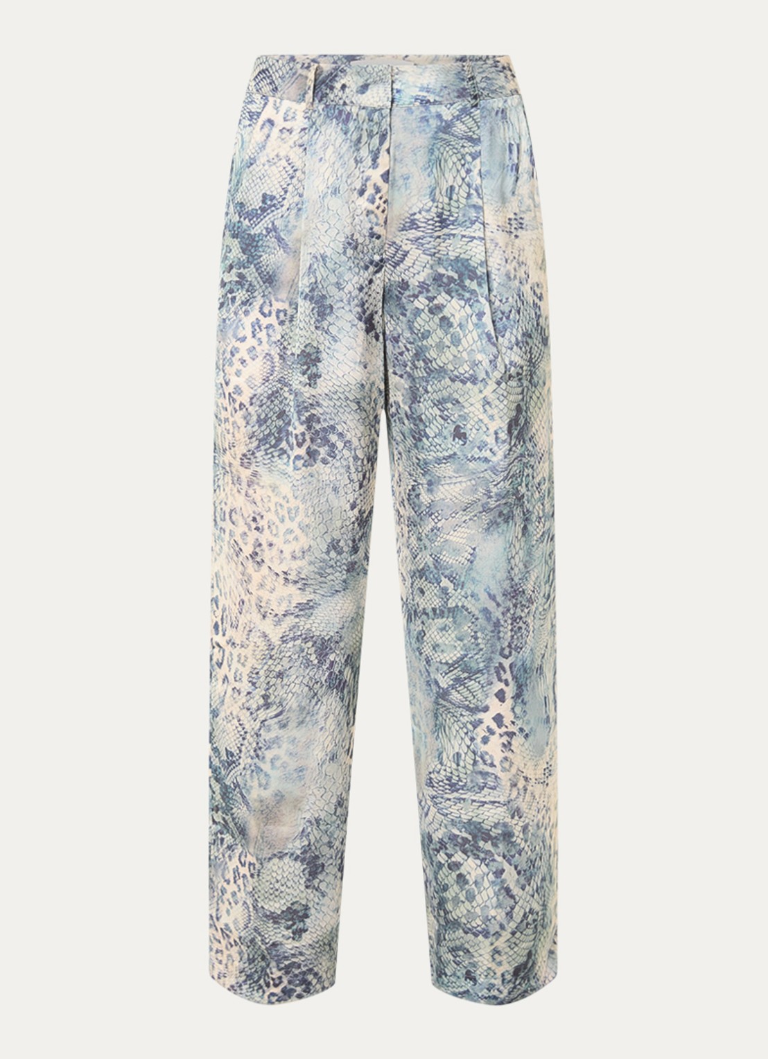 ba&sh Carrina high waist wide fit pantalon van satijn met print - voorkant 3 blauw