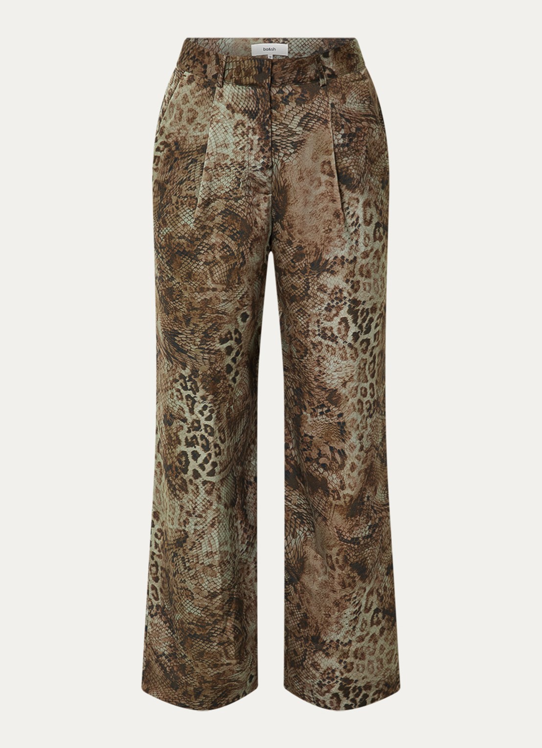 ba&sh Carrina high waist wide fit pantalon van satijn met print - voorkant bruin