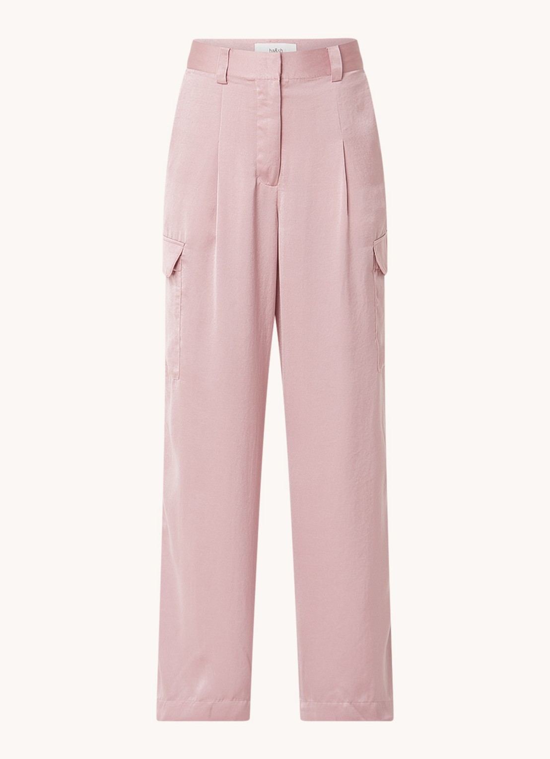 ba&sh Cary high waist loose fit broek van satijn met klepzakken - voorkant 2 oudroze